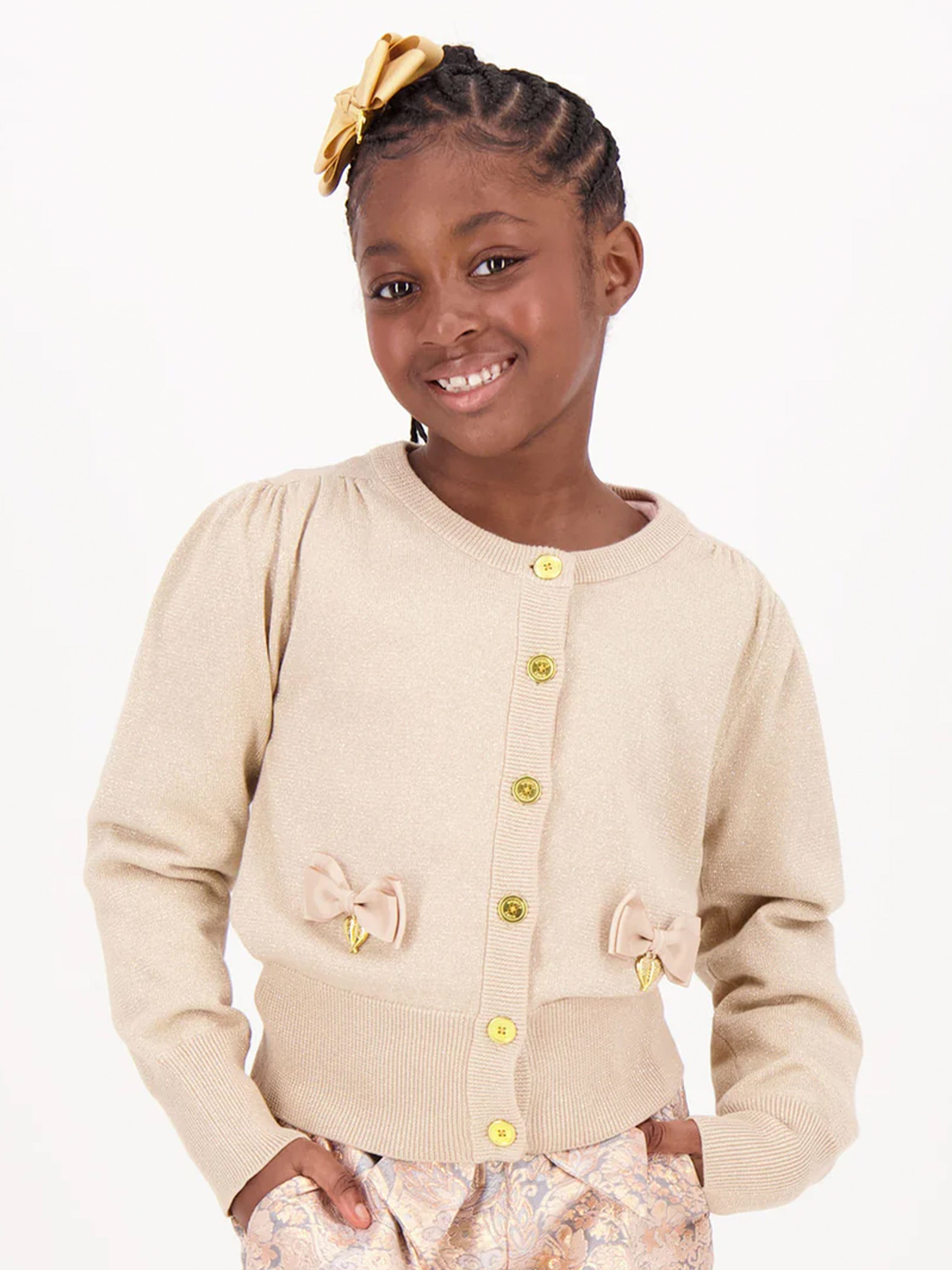 Girls Nicolette Metallic Cardigan in Beige