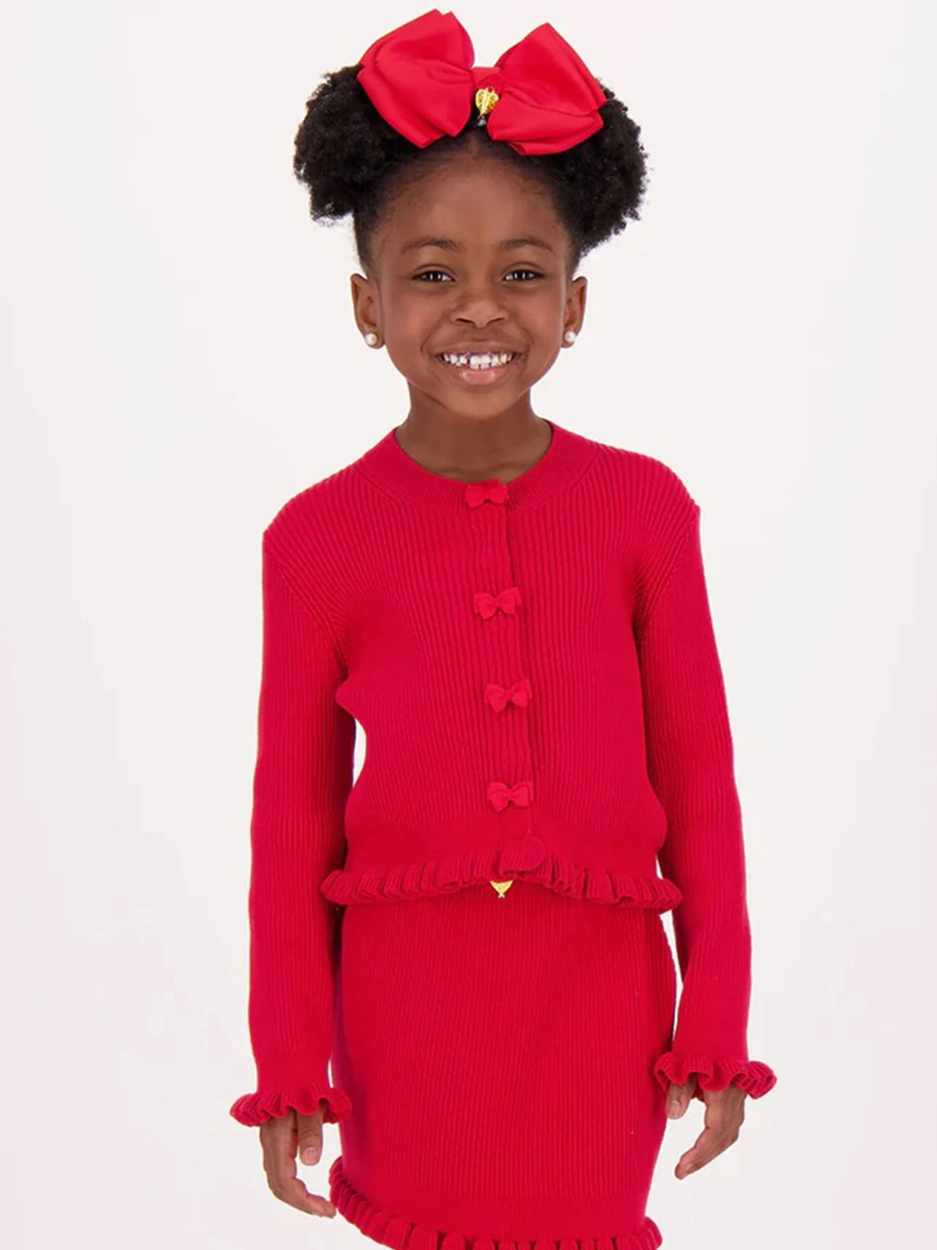 Girls Tyler Ribbed Cardigan in Red