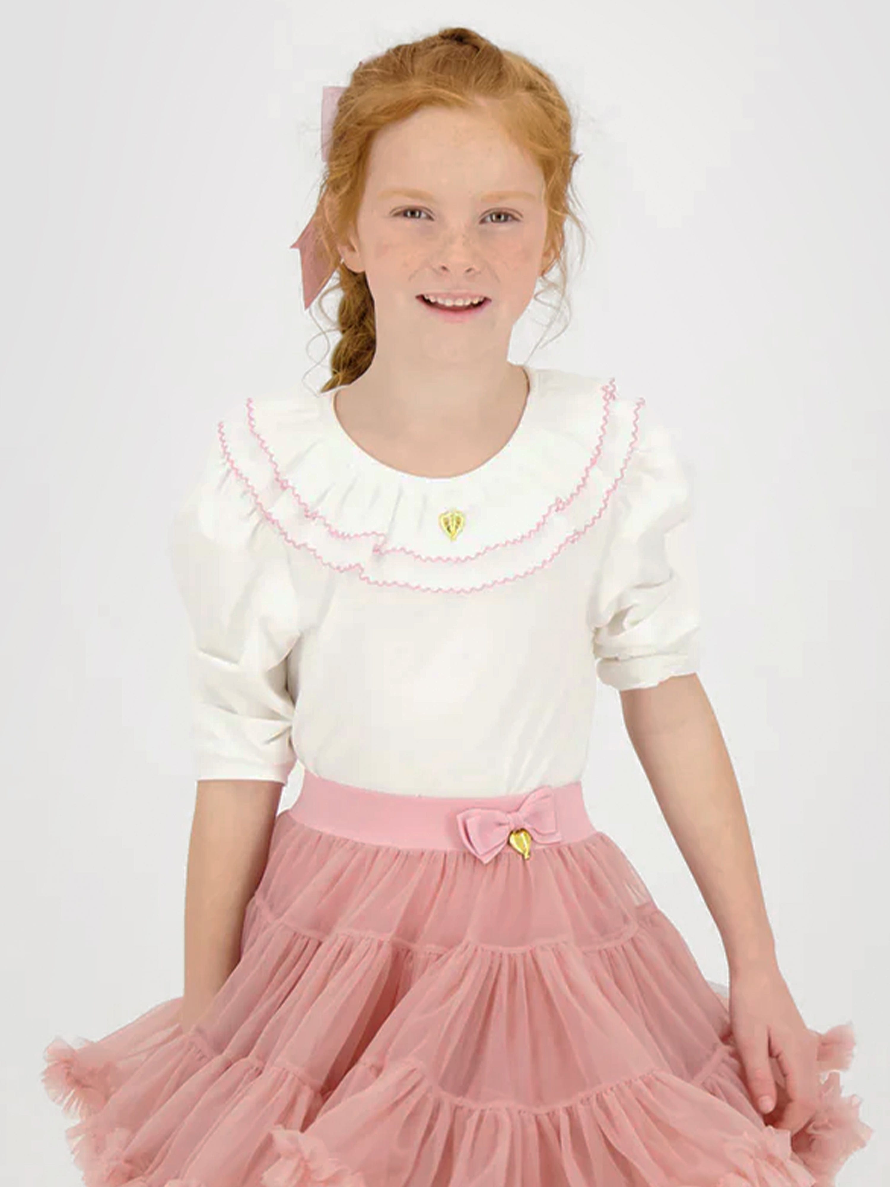 Girls Thelma Pleated Collar Top in White