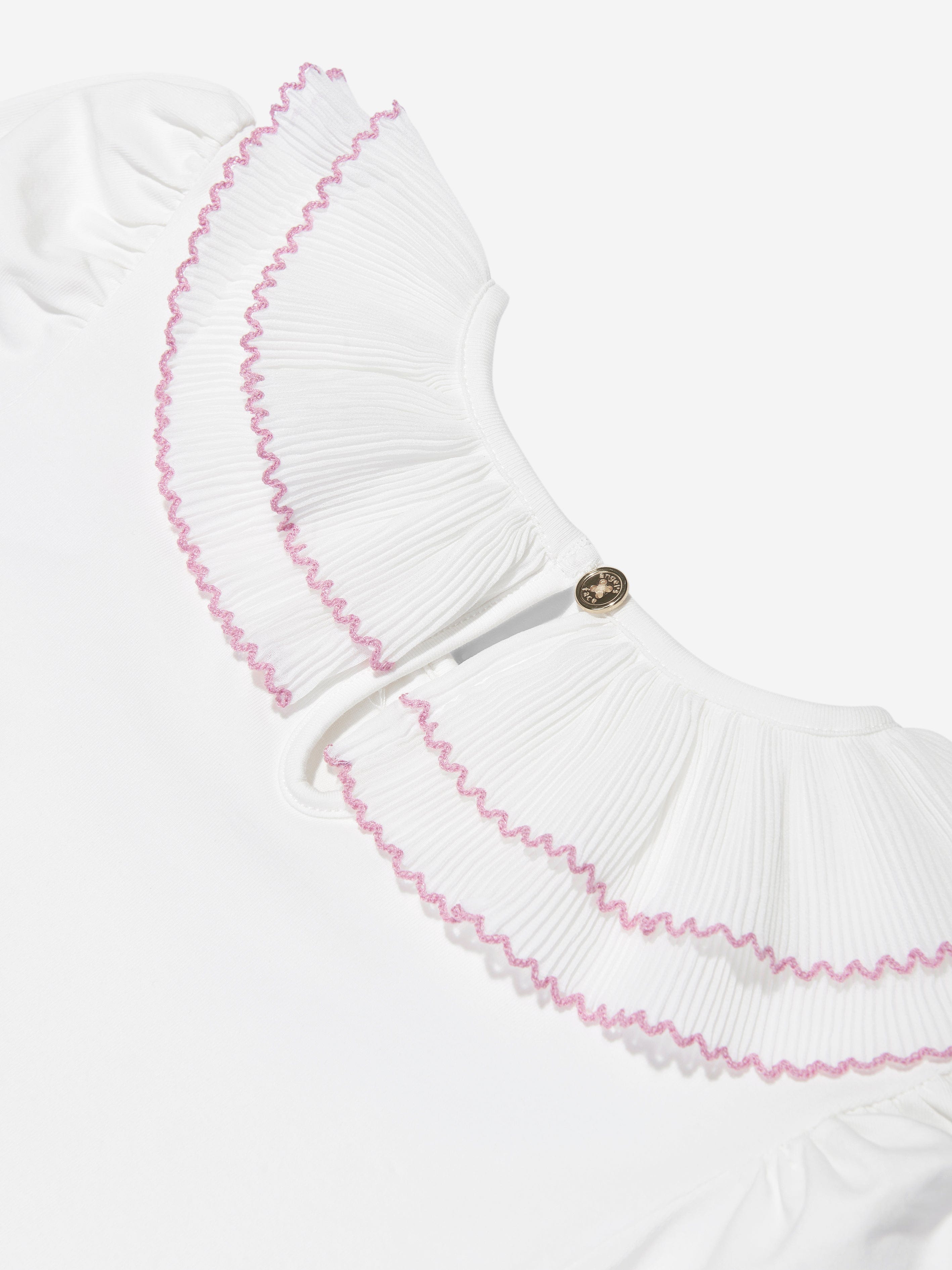 Angels Face Girls Thelma Pleated Collar Top in White