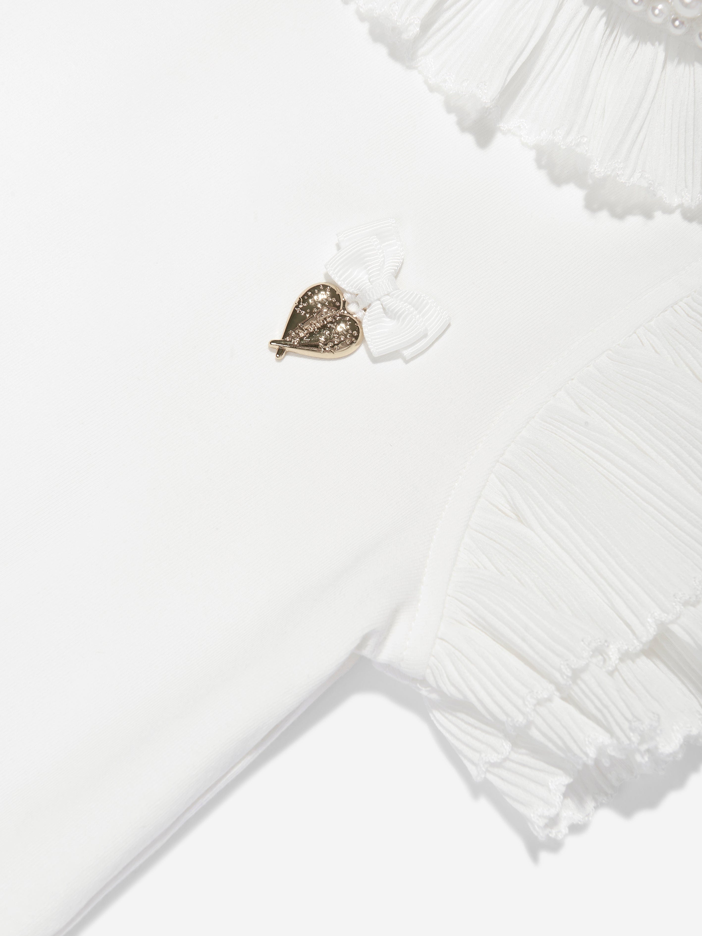 Angels Face Girls Pearlee Pleated Pearl Collar Top in White