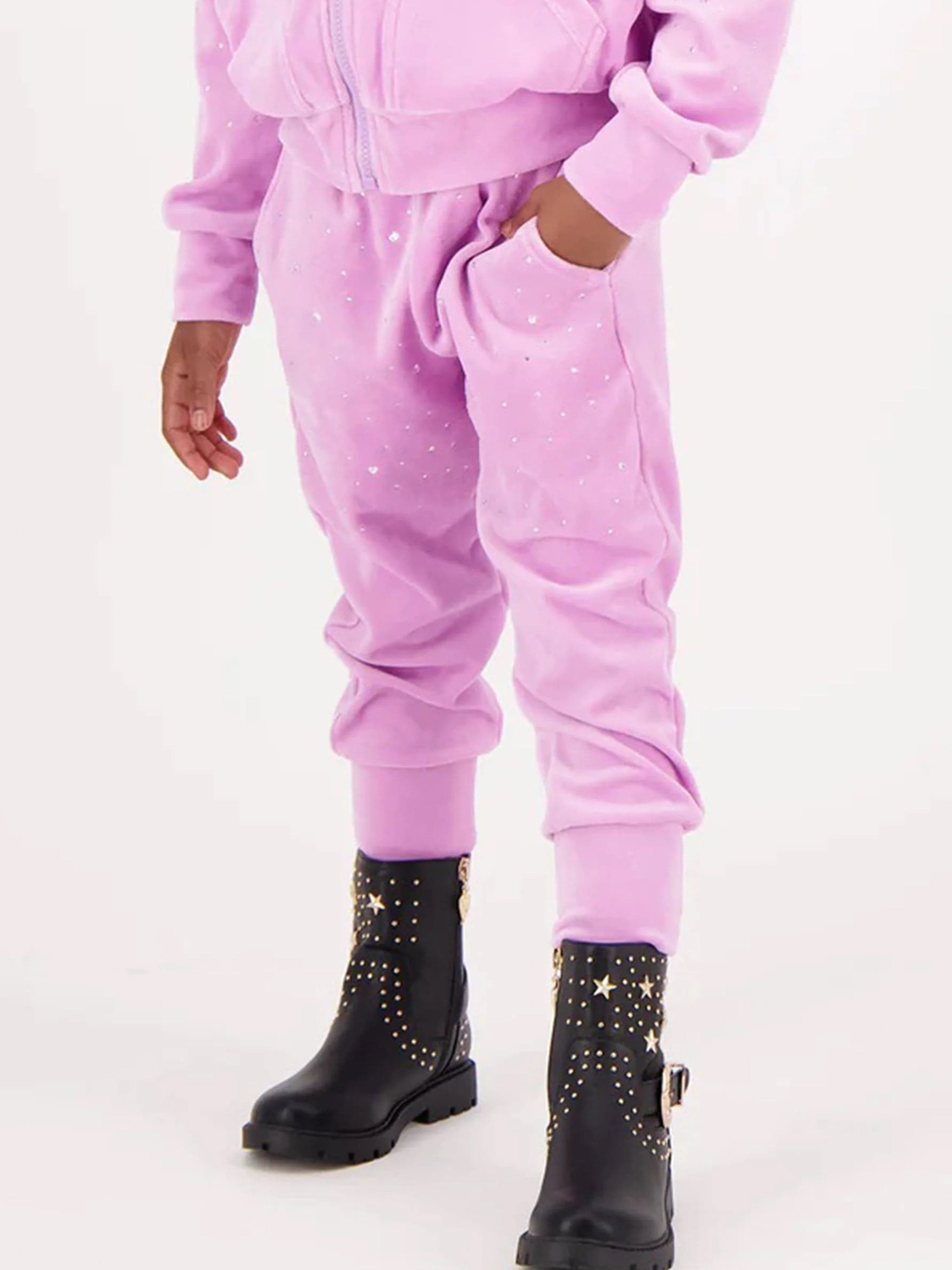 Girls Bijou Crystal Velour Joggers in Pink