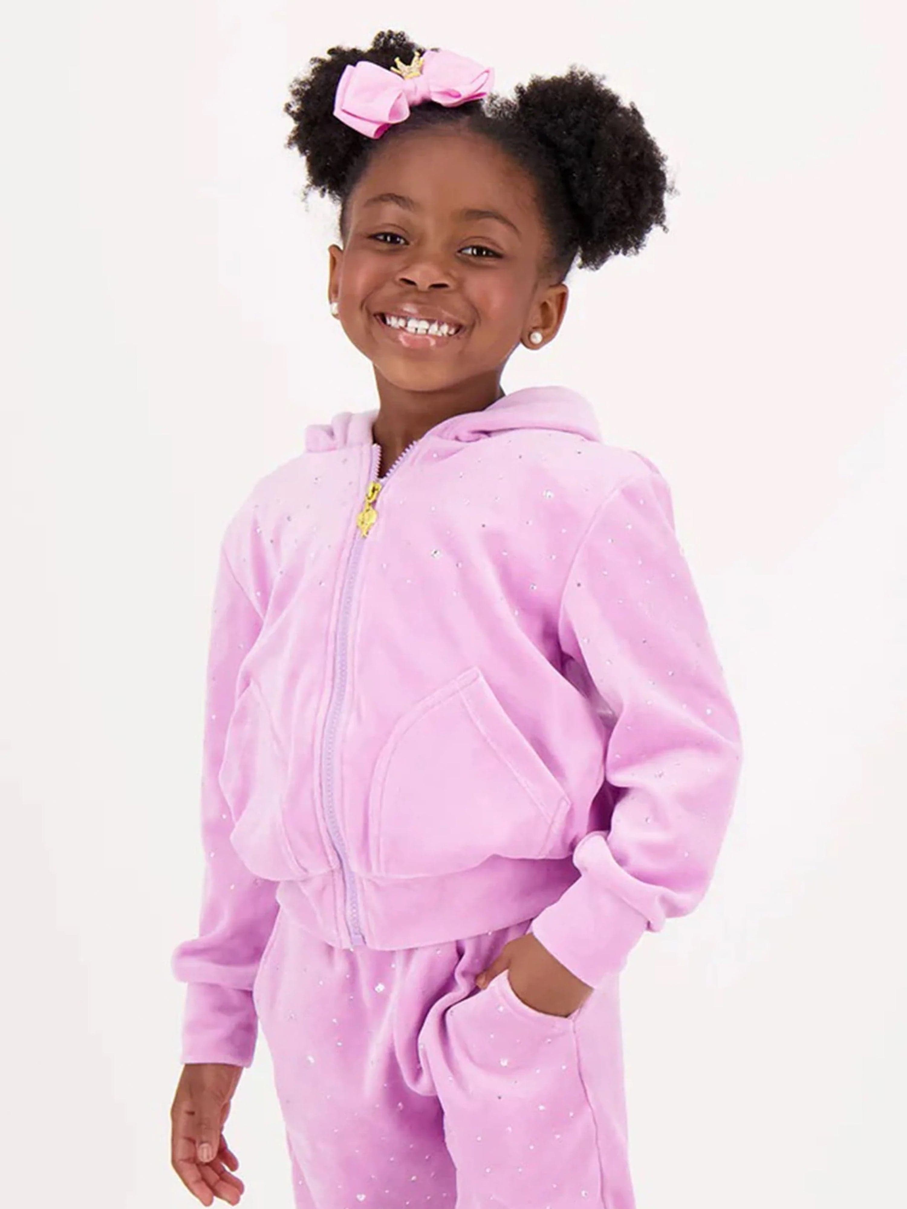 Girls Bijou Crystal Velour Zip Up in Pink