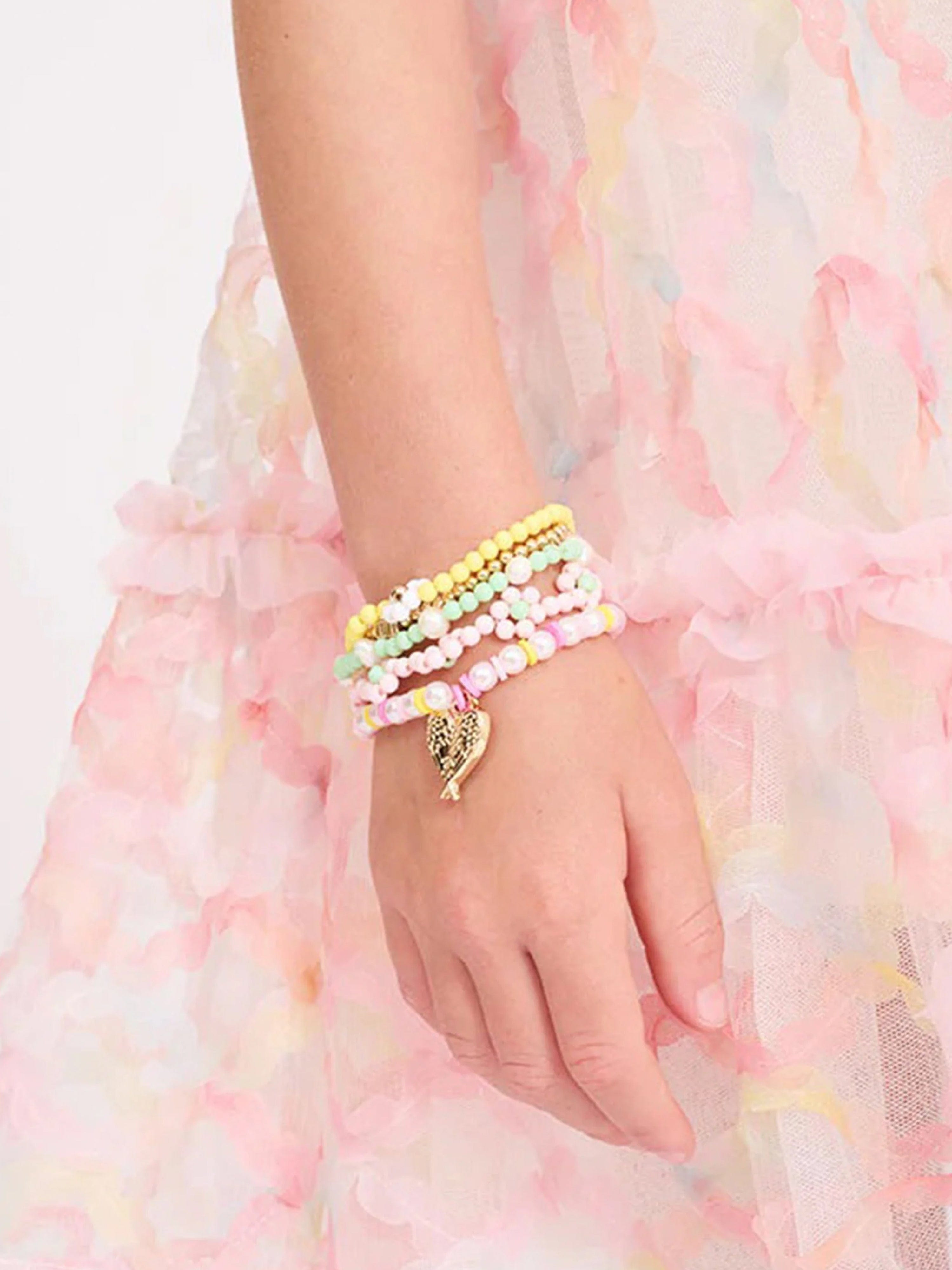 Girls Flower Bracelet Set in Pink