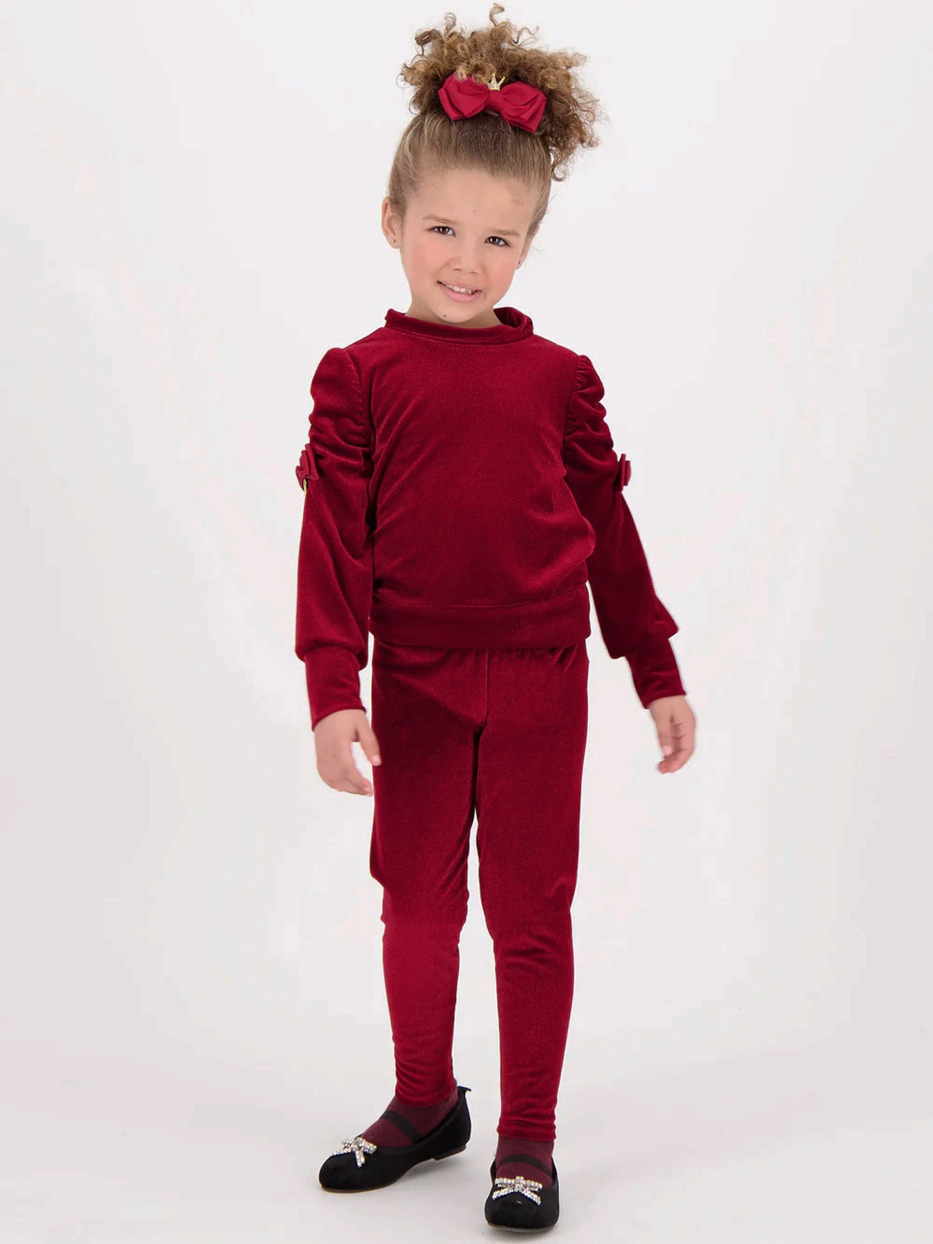 Girls Finella Velveteen Leggings Set in Red