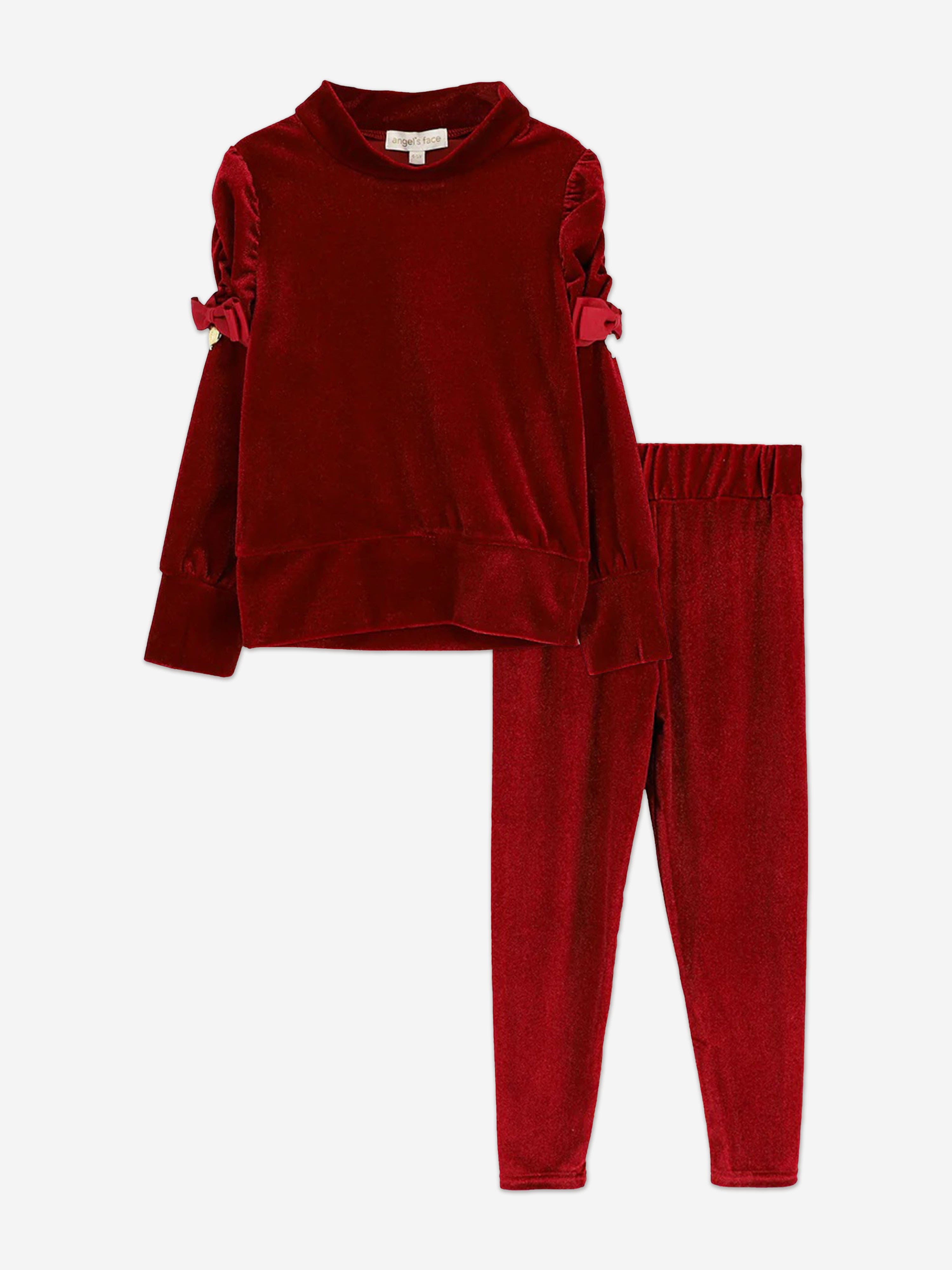 Girls Finella Velveteen Leggings Set in Red