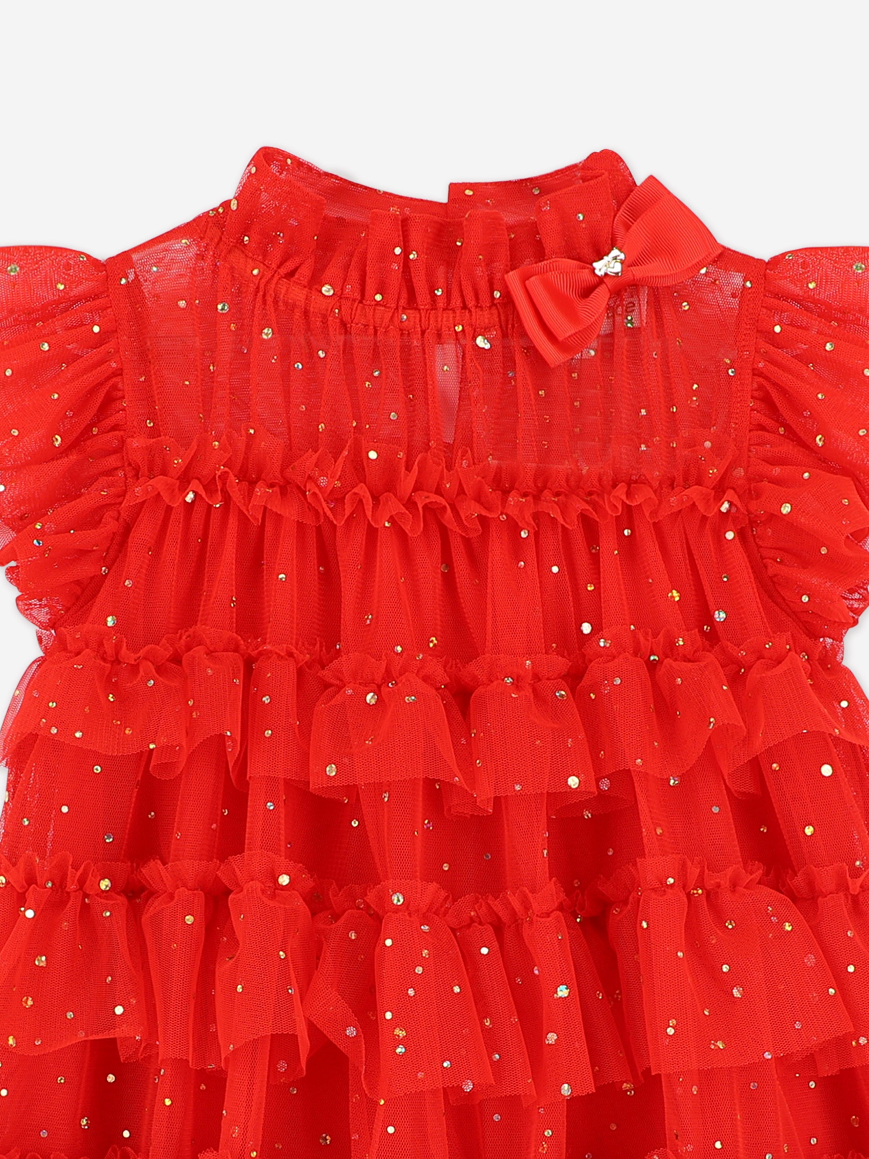 Angels Face Girls Mitzi Gold Dot Tiered Dress in Red