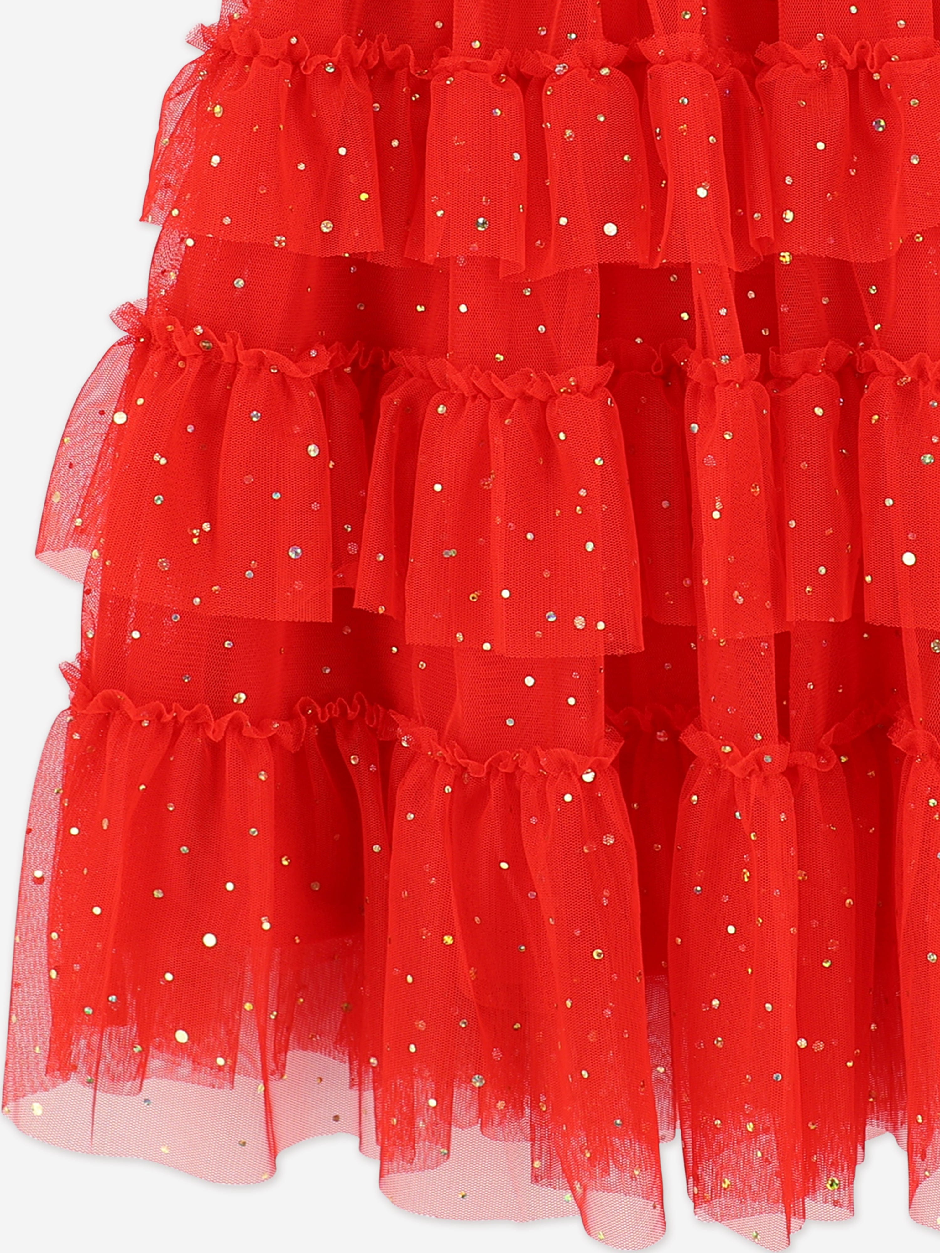 Angels Face Girls Mitzi Gold Dot Tiered Dress in Red