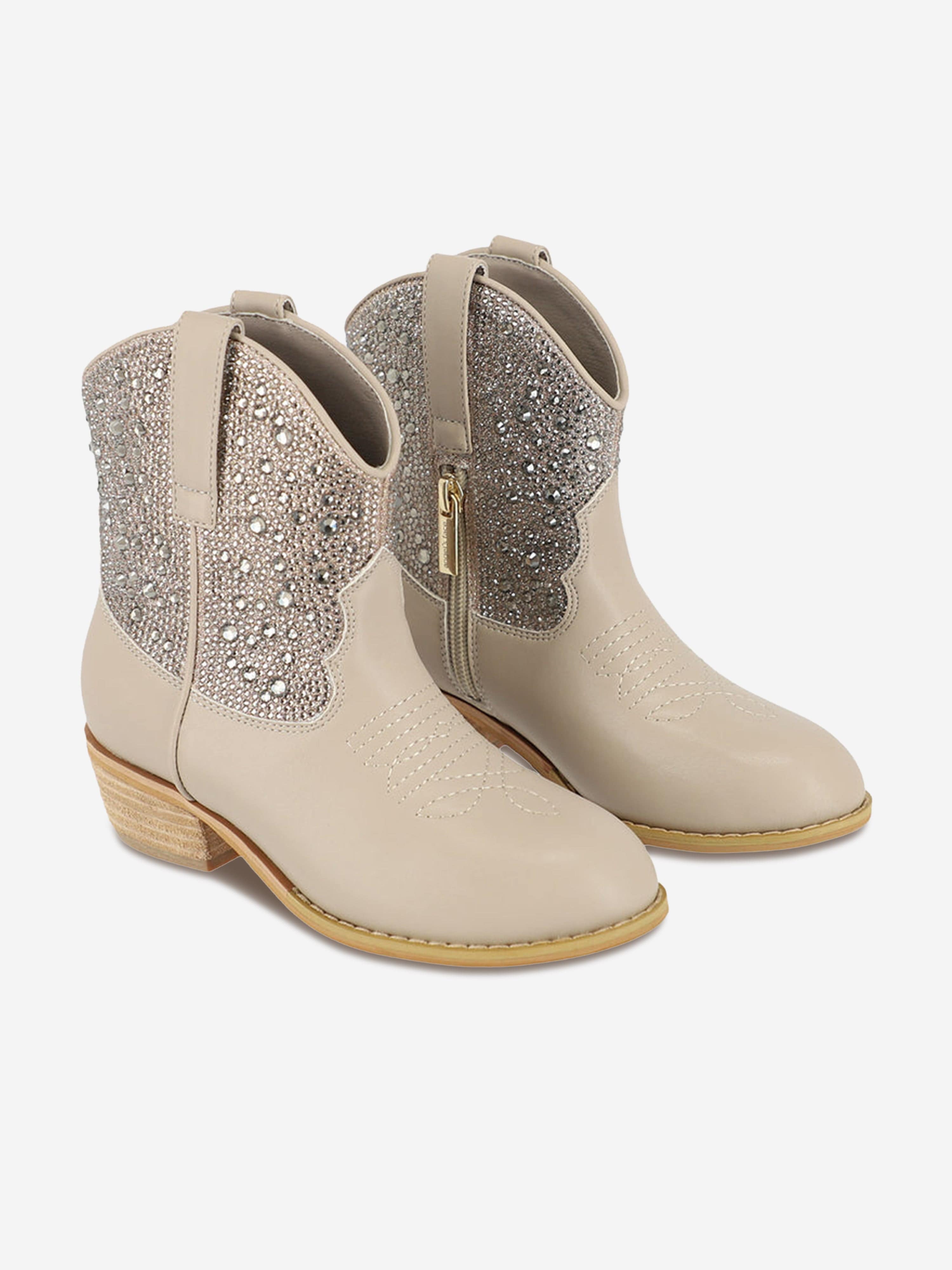 Angels Face Girls Rio Crystal Cowboy Boots in Beige
