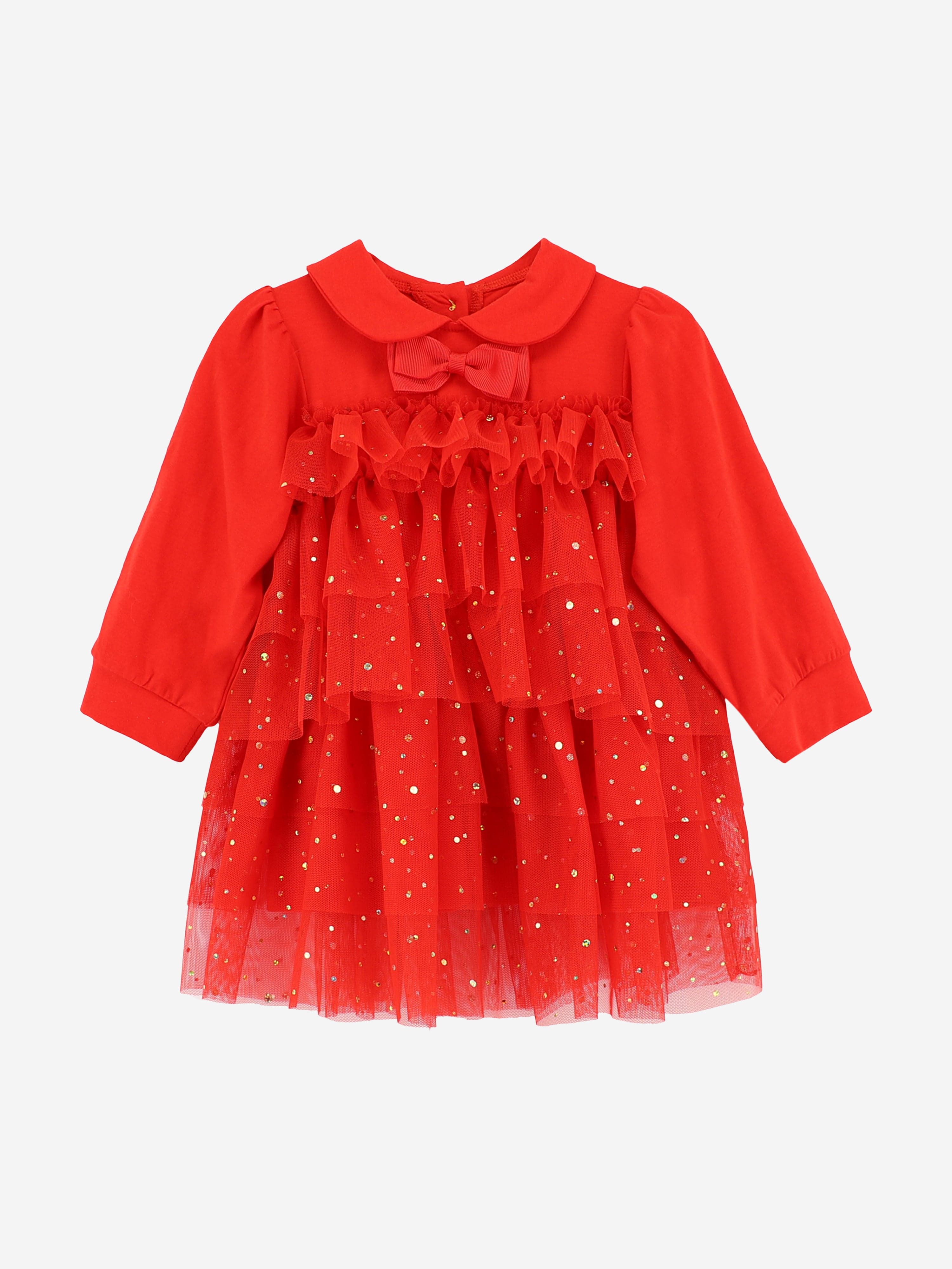 Angels Face Baby Girls Tallulah Gold Dot Tiered Dress in Red