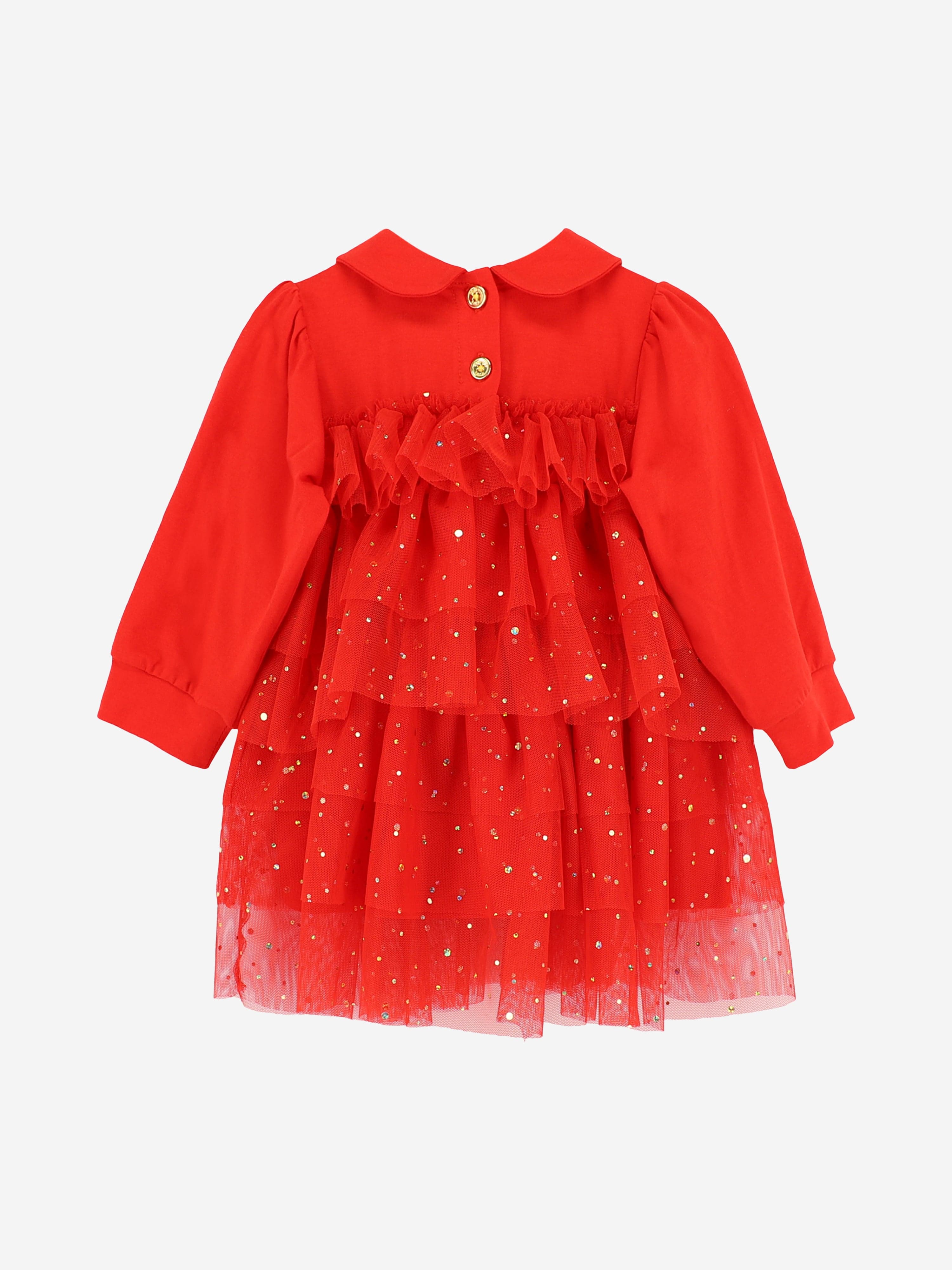 Angels Face Baby Girls Tallulah Gold Dot Tiered Dress in Red
