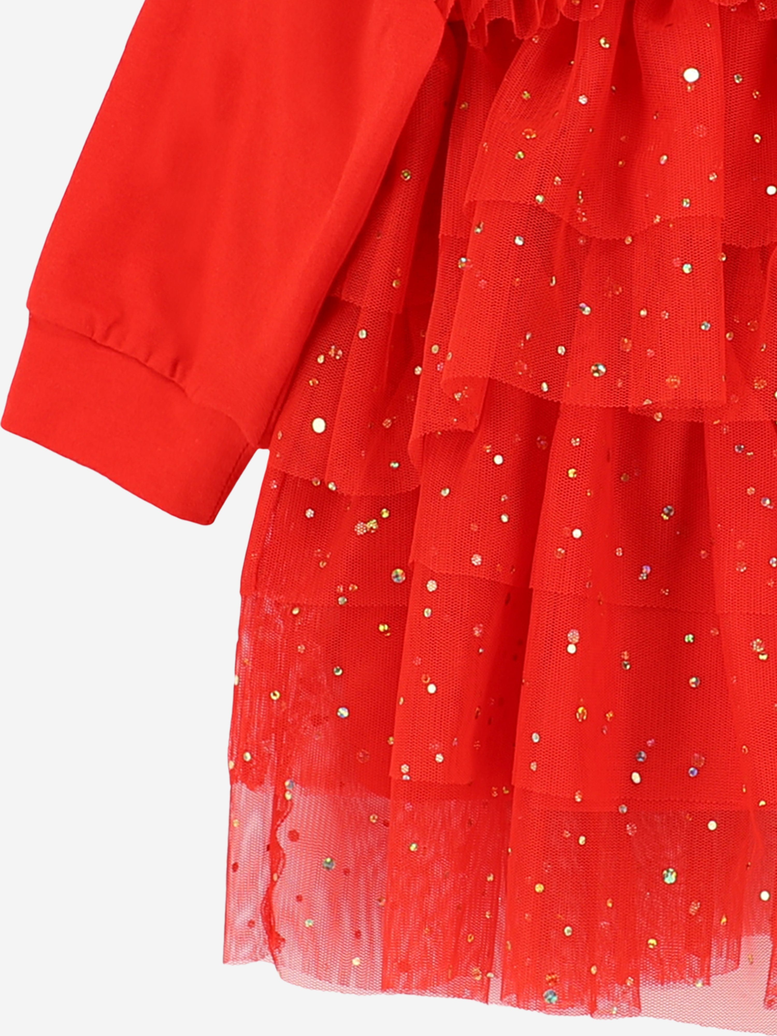 Angels Face Baby Girls Tallulah Gold Dot Tiered Dress in Red