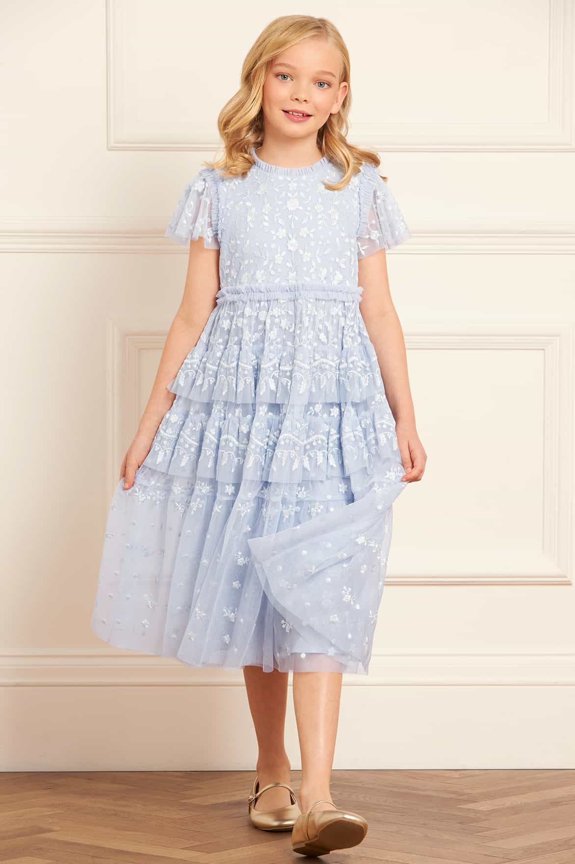 Needle & Thread Girls Angelica Lace Dress in Blue