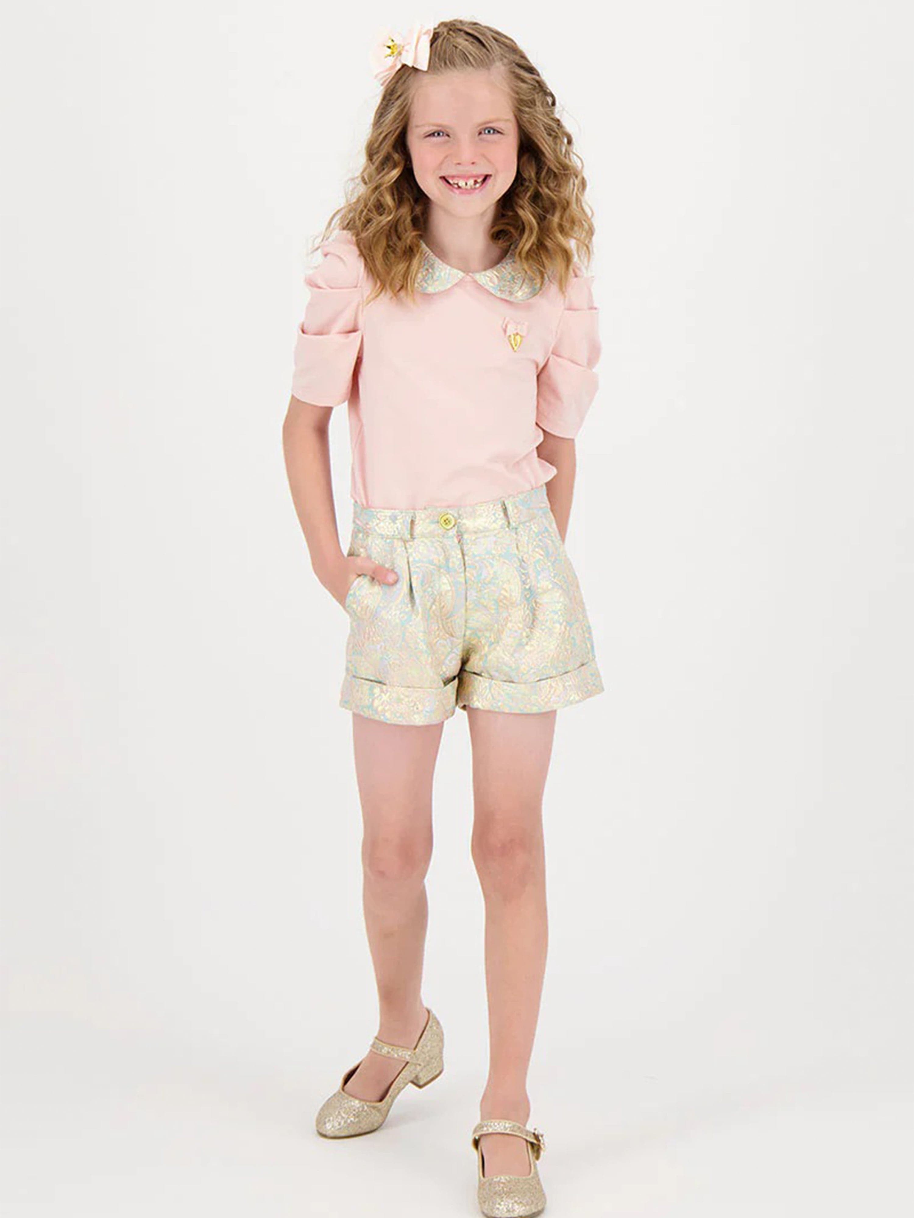 Angels Face Girls Metallic Paisley Shorts in Pink