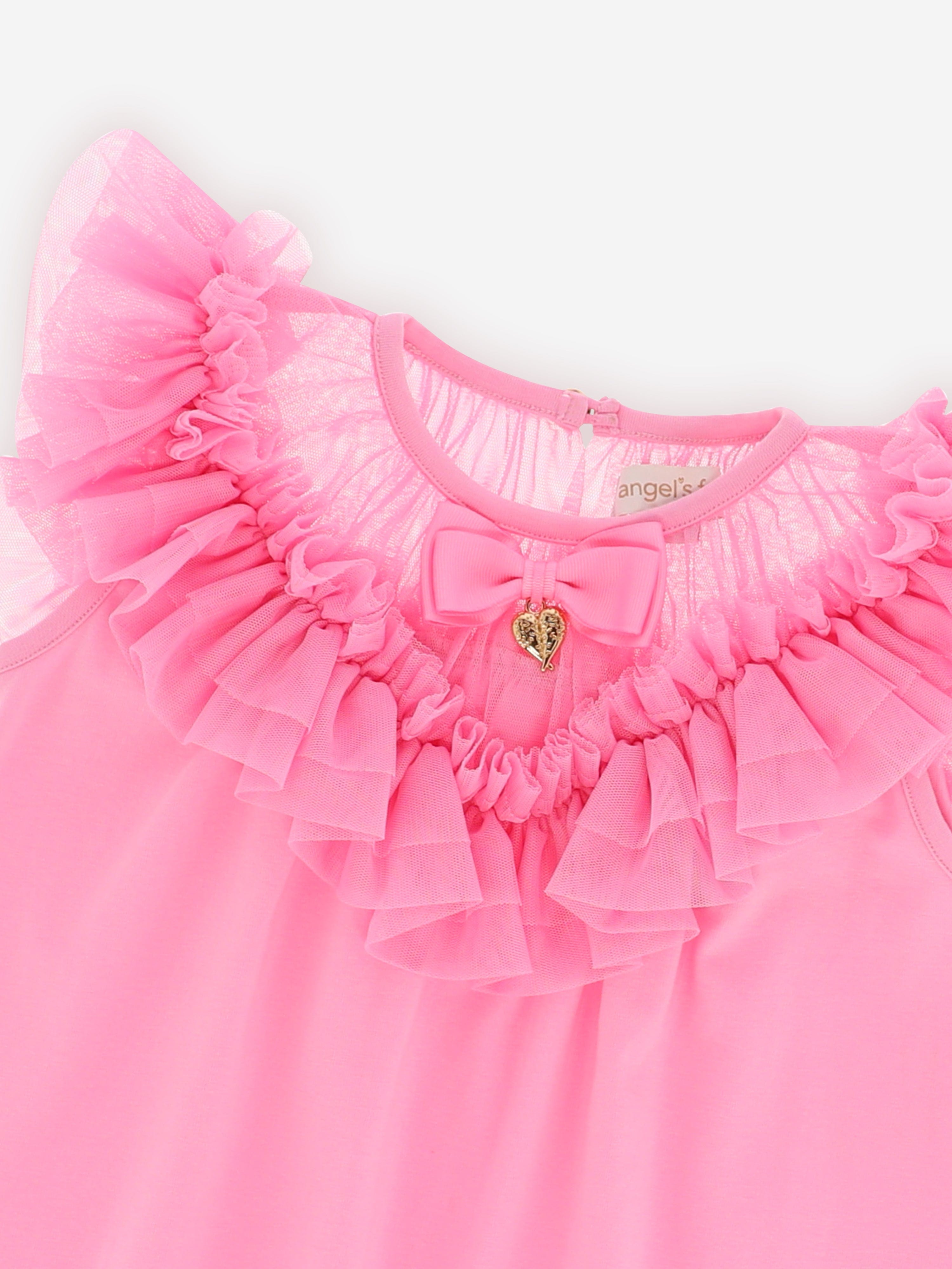 Angels Face Girls Bubbles Ruffle Neck Top in Pink