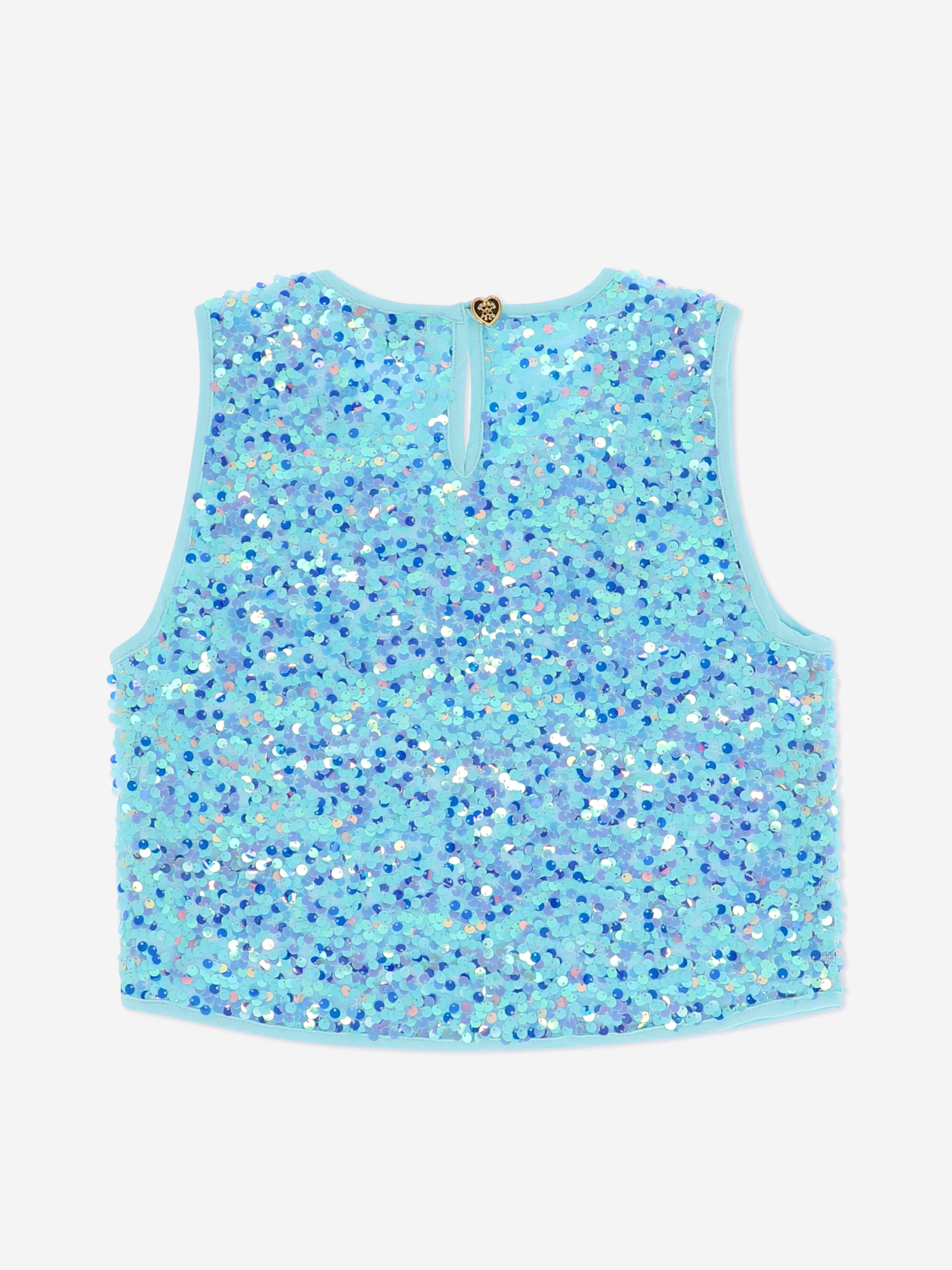 Angels Face Girls Diva Sequin Top in Blue