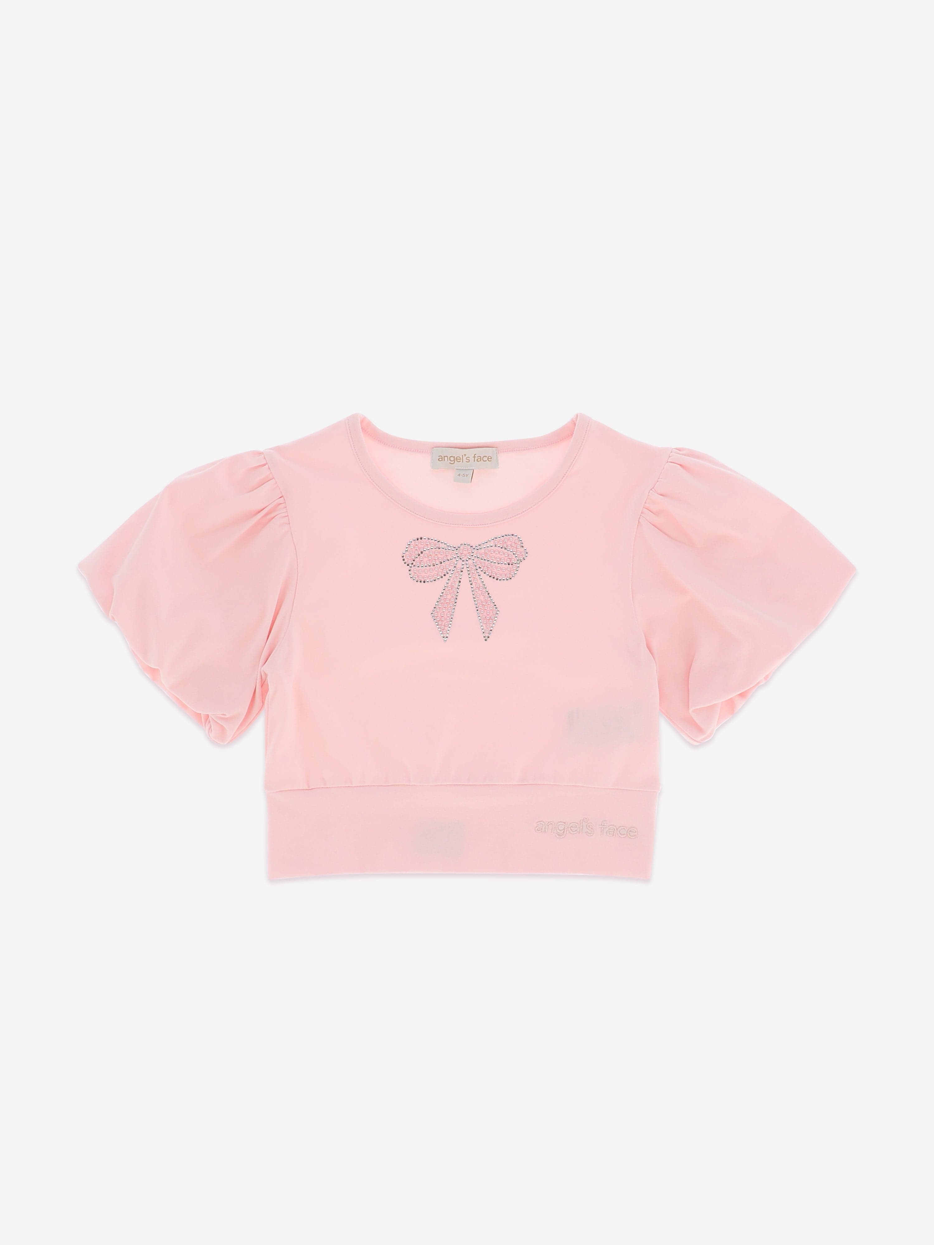 Angels Face Girls Dollie Pearl Bow Top in Pink