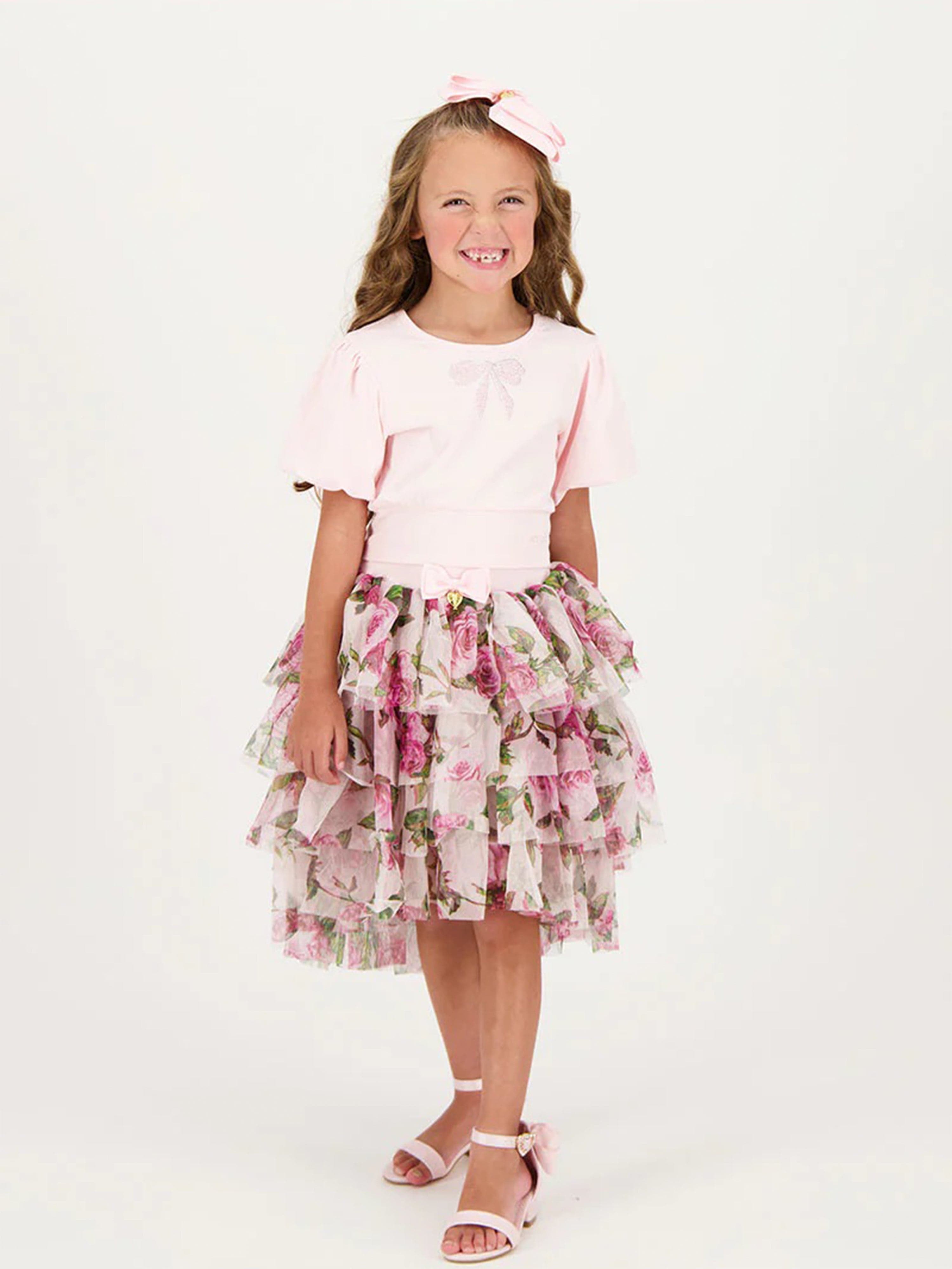 Angels Face Girls Dollie Pearl Bow Top in Pink