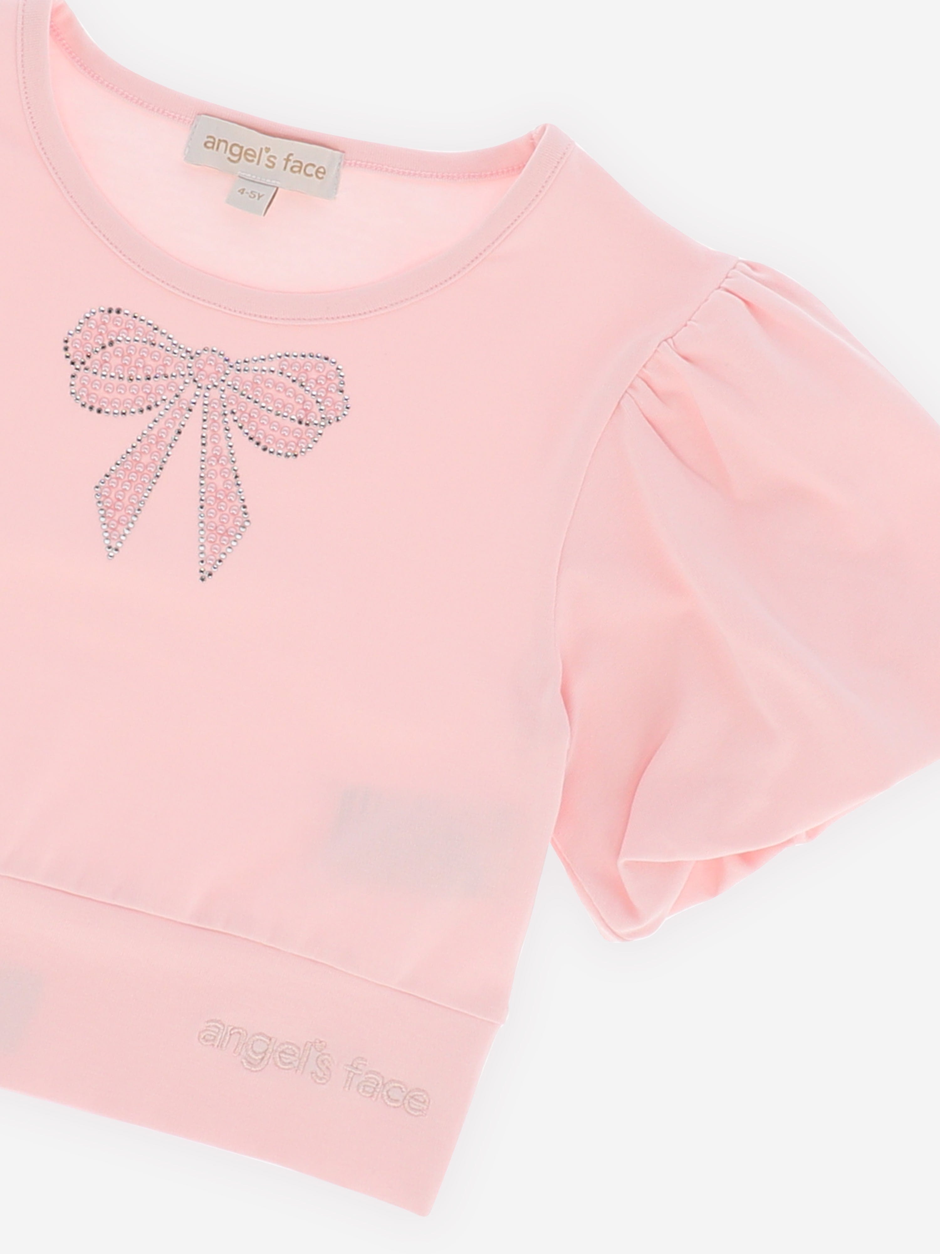 Angels Face Girls Dollie Pearl Bow Top in Pink