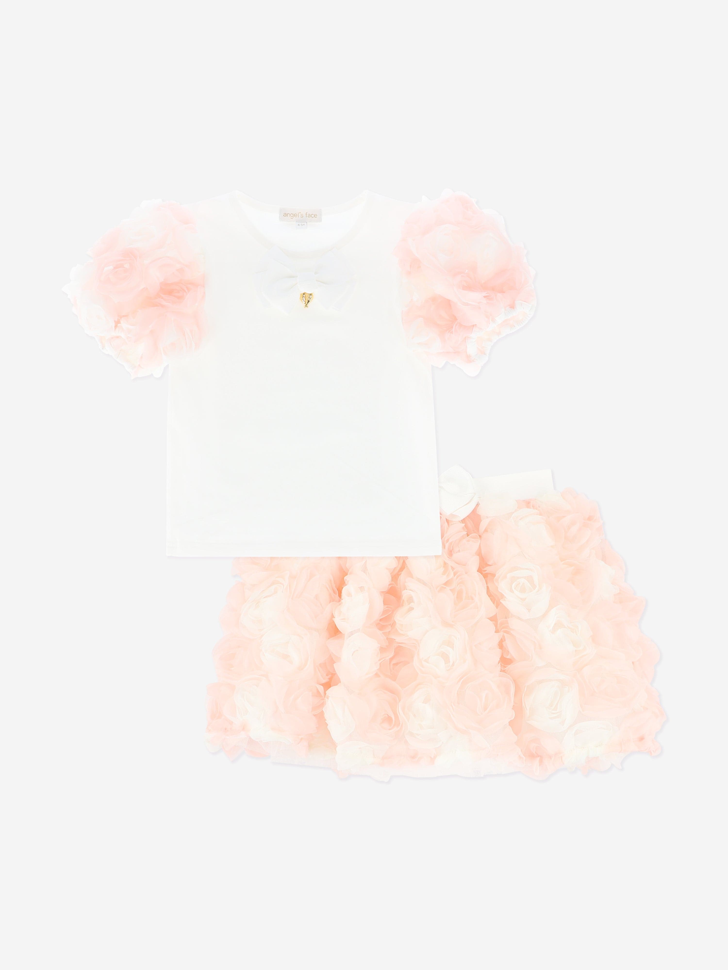 Angels Face Girls Roses Top and Skirt Set in Pink