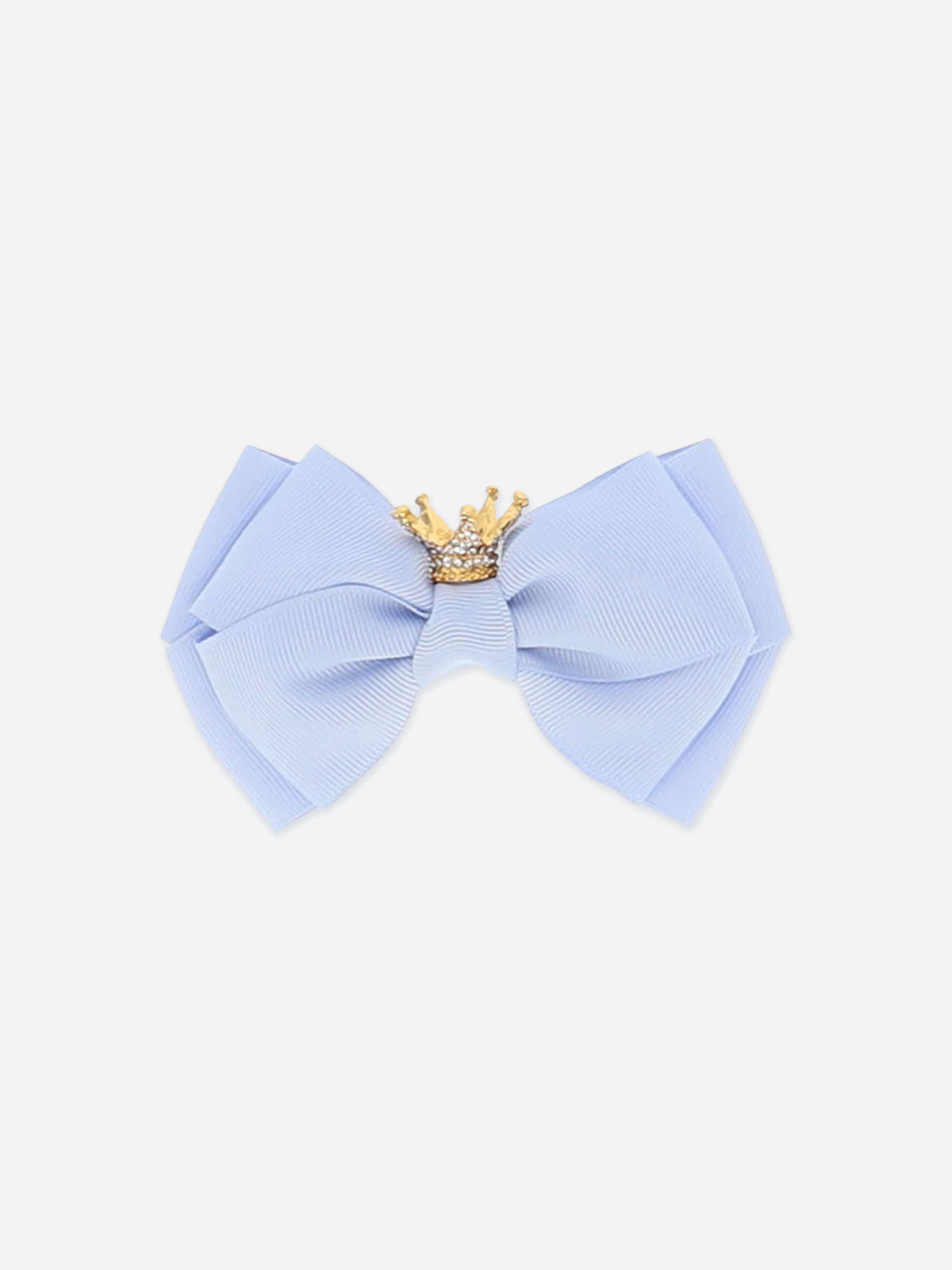 Angels Face Girls Big Bow with Crown in Blue
