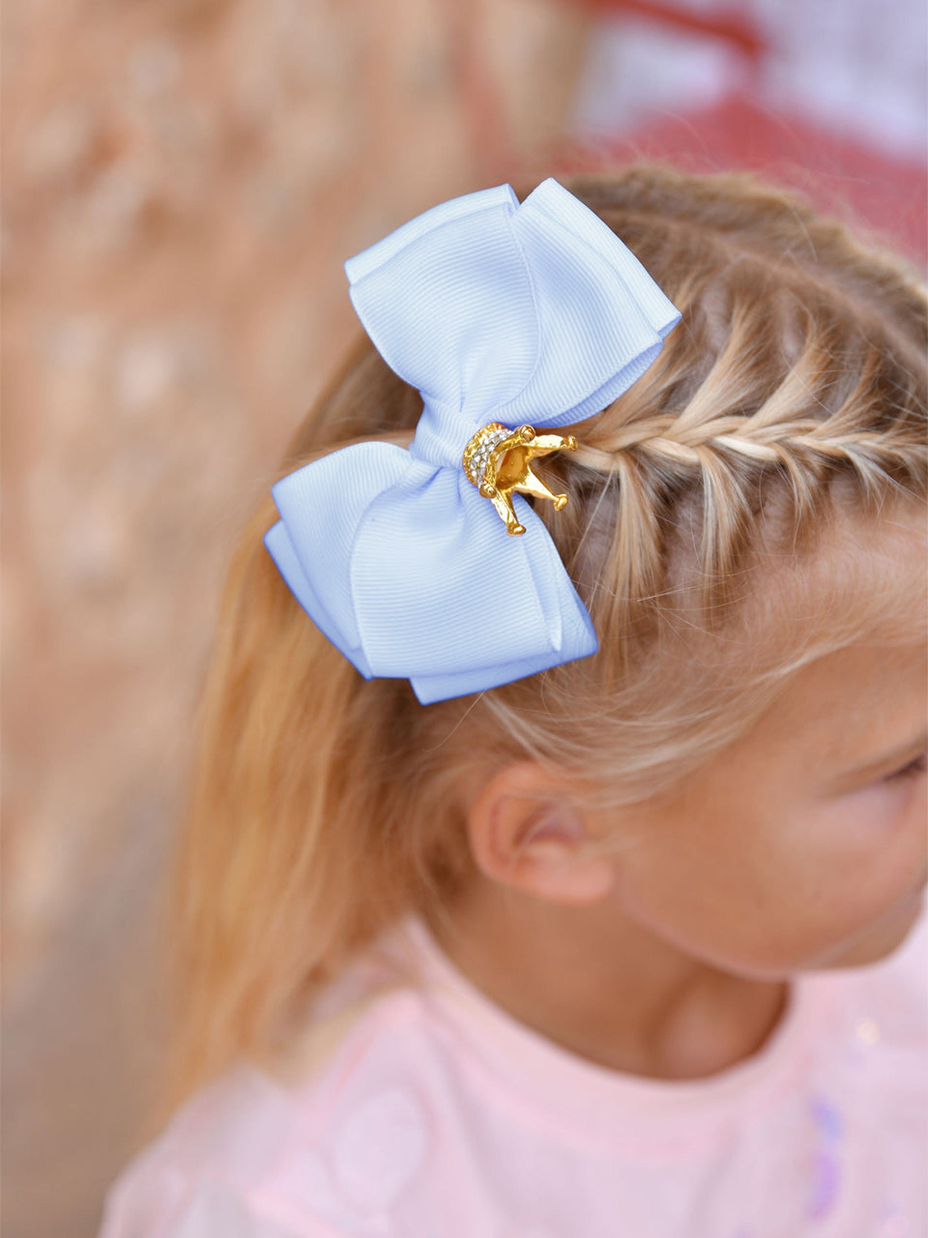 Angels Face Girls Big Bow with Crown in Blue