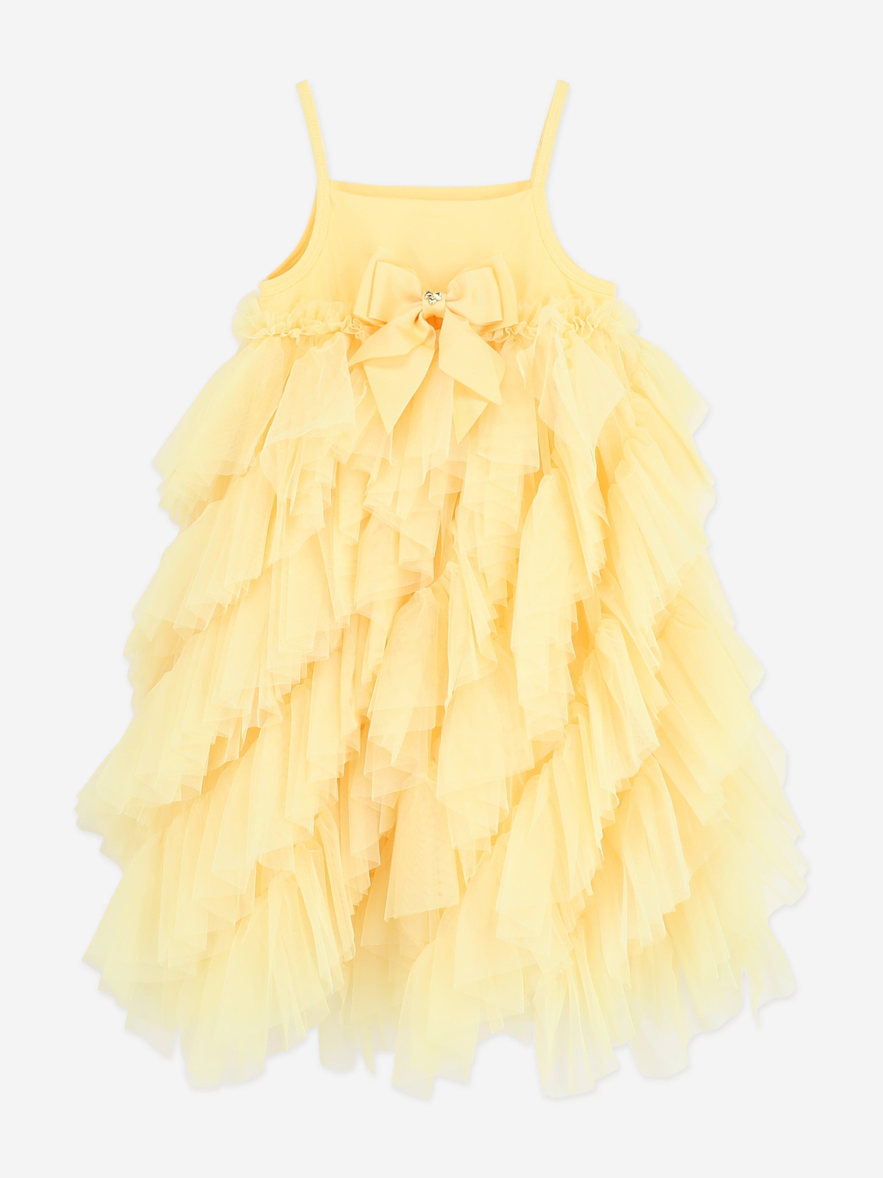 Angels Face Girls Cascade Waterfall Tulle Strappy Dress in Yellow