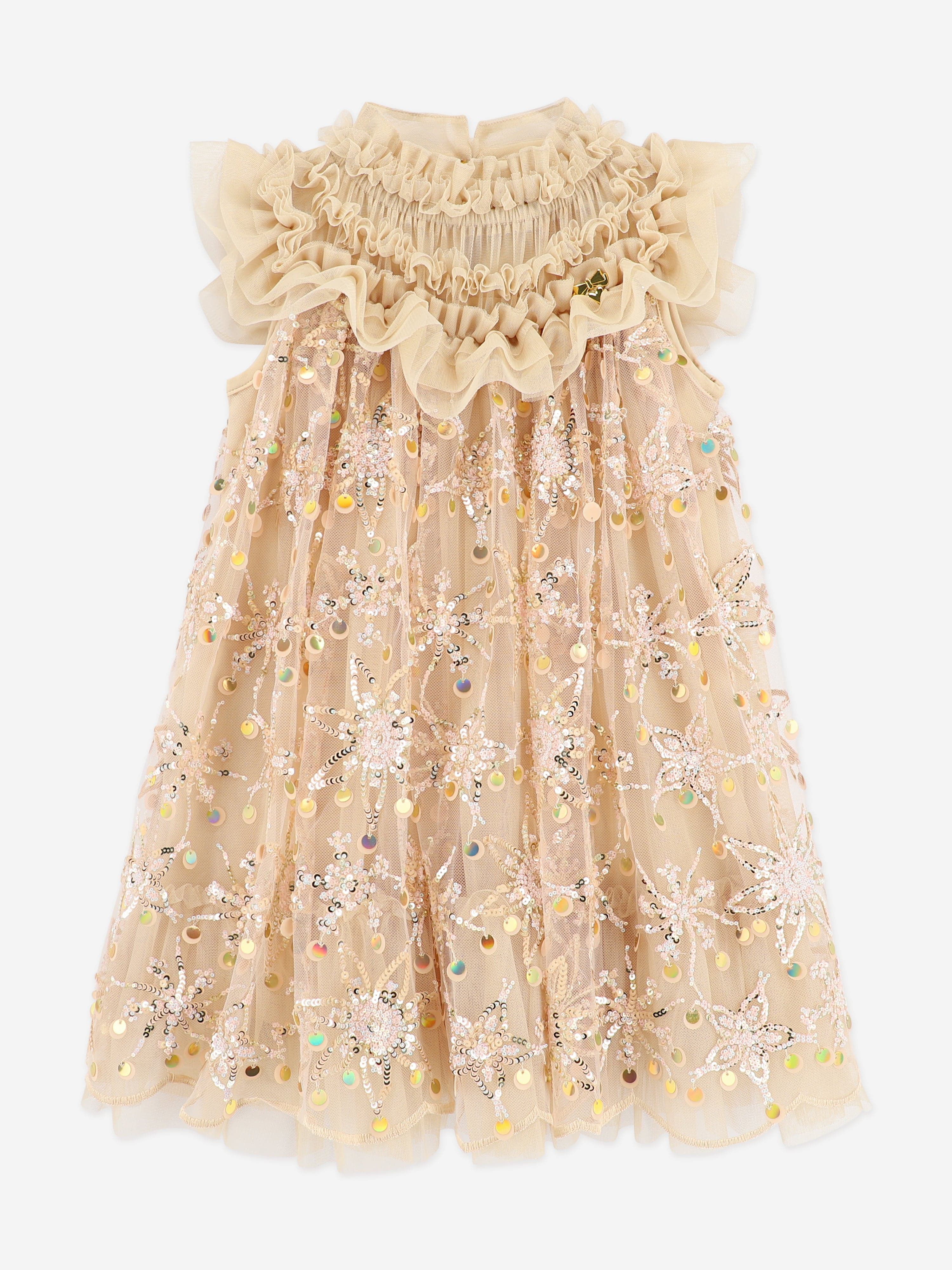 Angels Face Girls Dominique Flower Sequin Dress in Gold