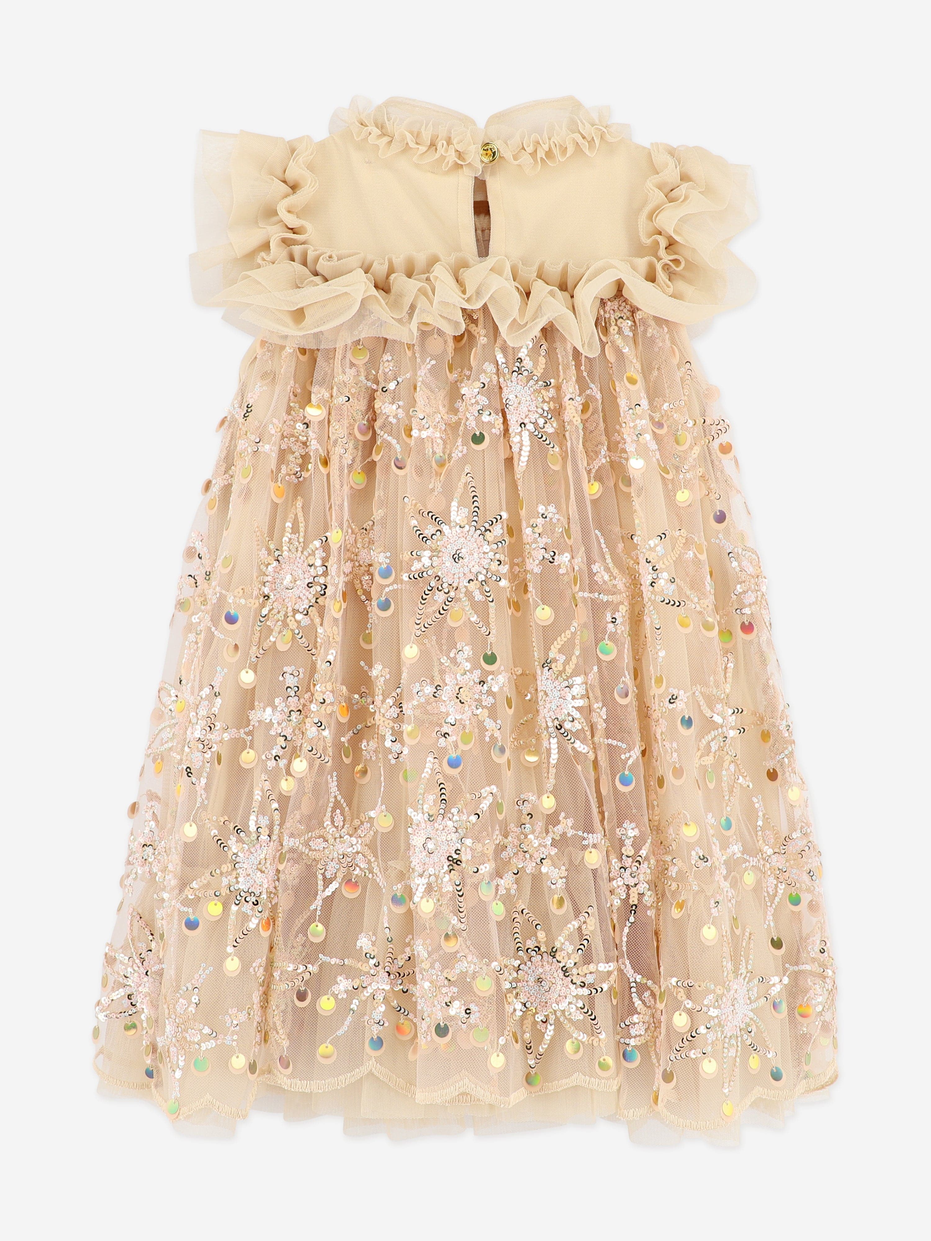 Angels Face Girls Dominique Flower Sequin Dress in Gold