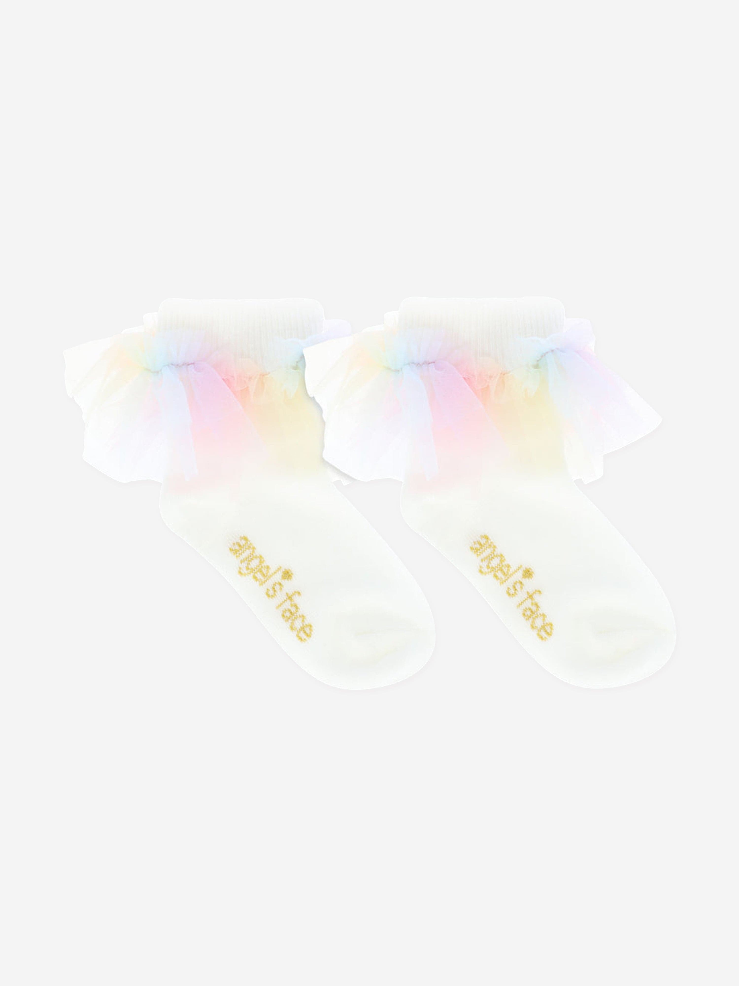 Angels Face Girls Frilly Socks in White