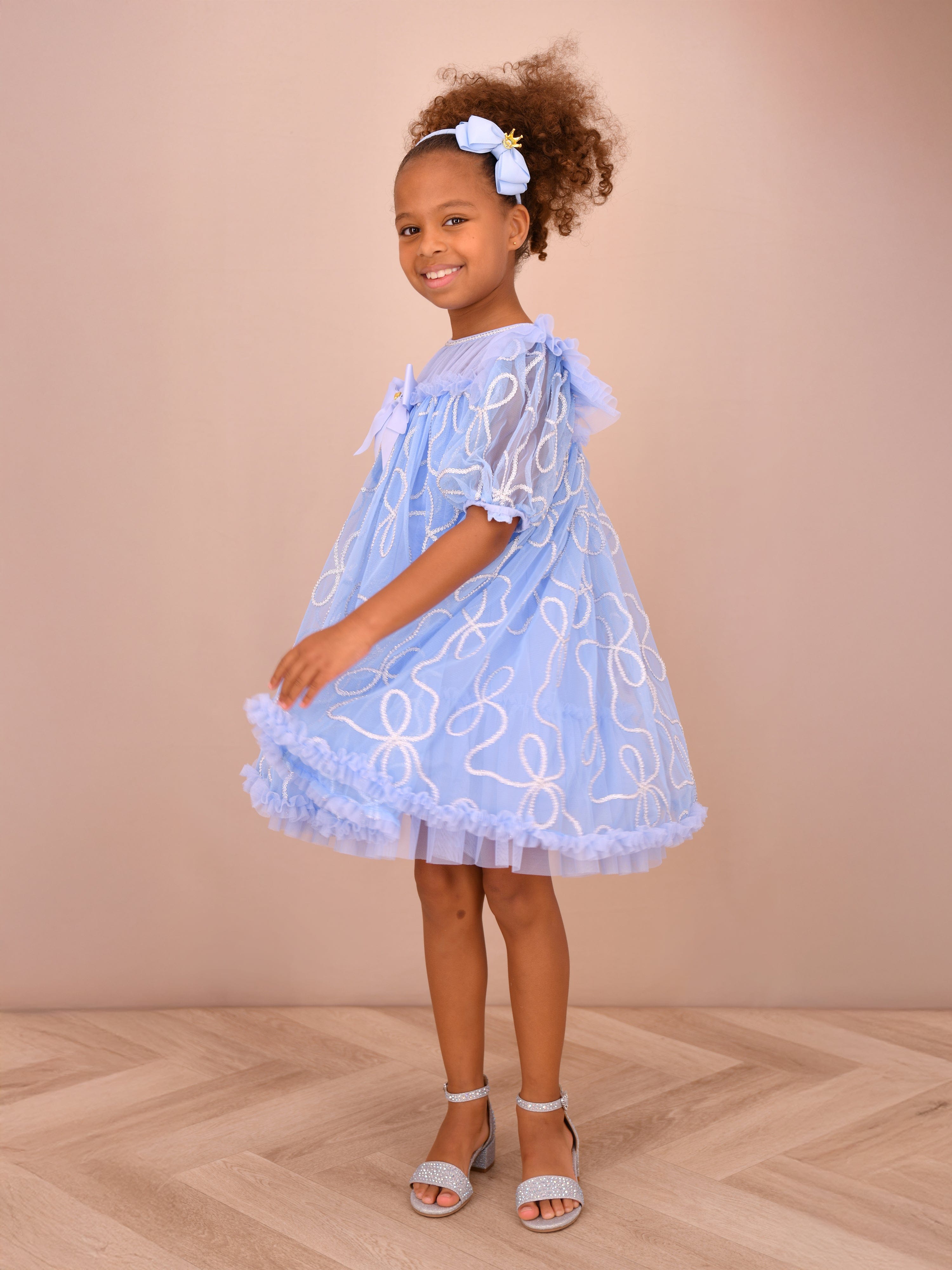 Angels Face Girls Isabella 3D Chain Tulle Dress in Blue
