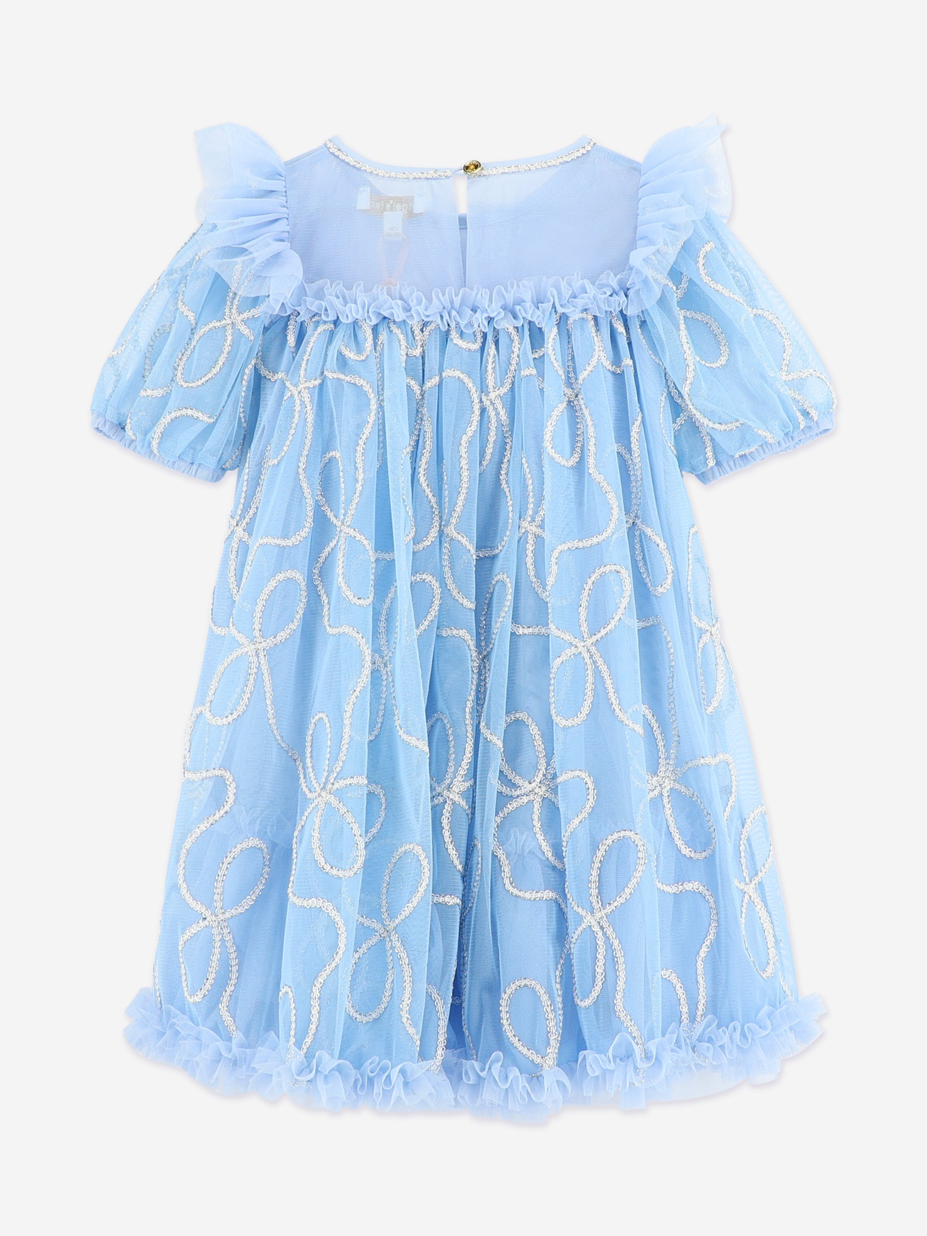 Angels Face Girls Isabella 3D Chain Tulle Dress in Blue