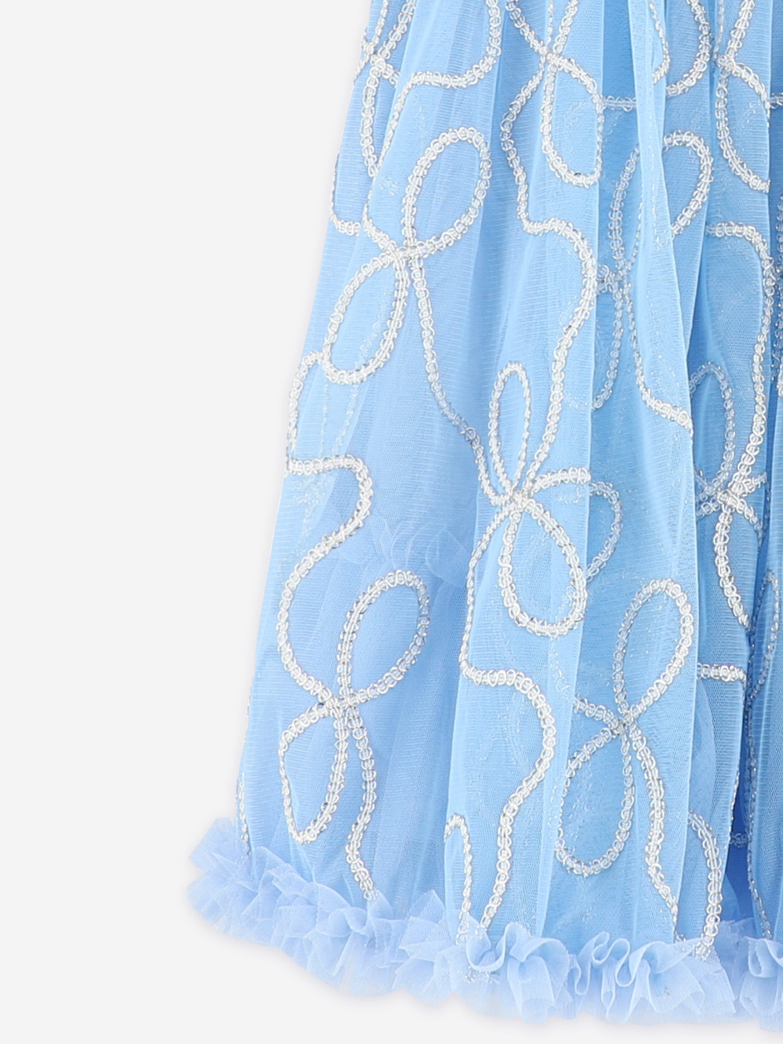 Angels Face Girls Isabella 3D Chain Tulle Dress in Blue