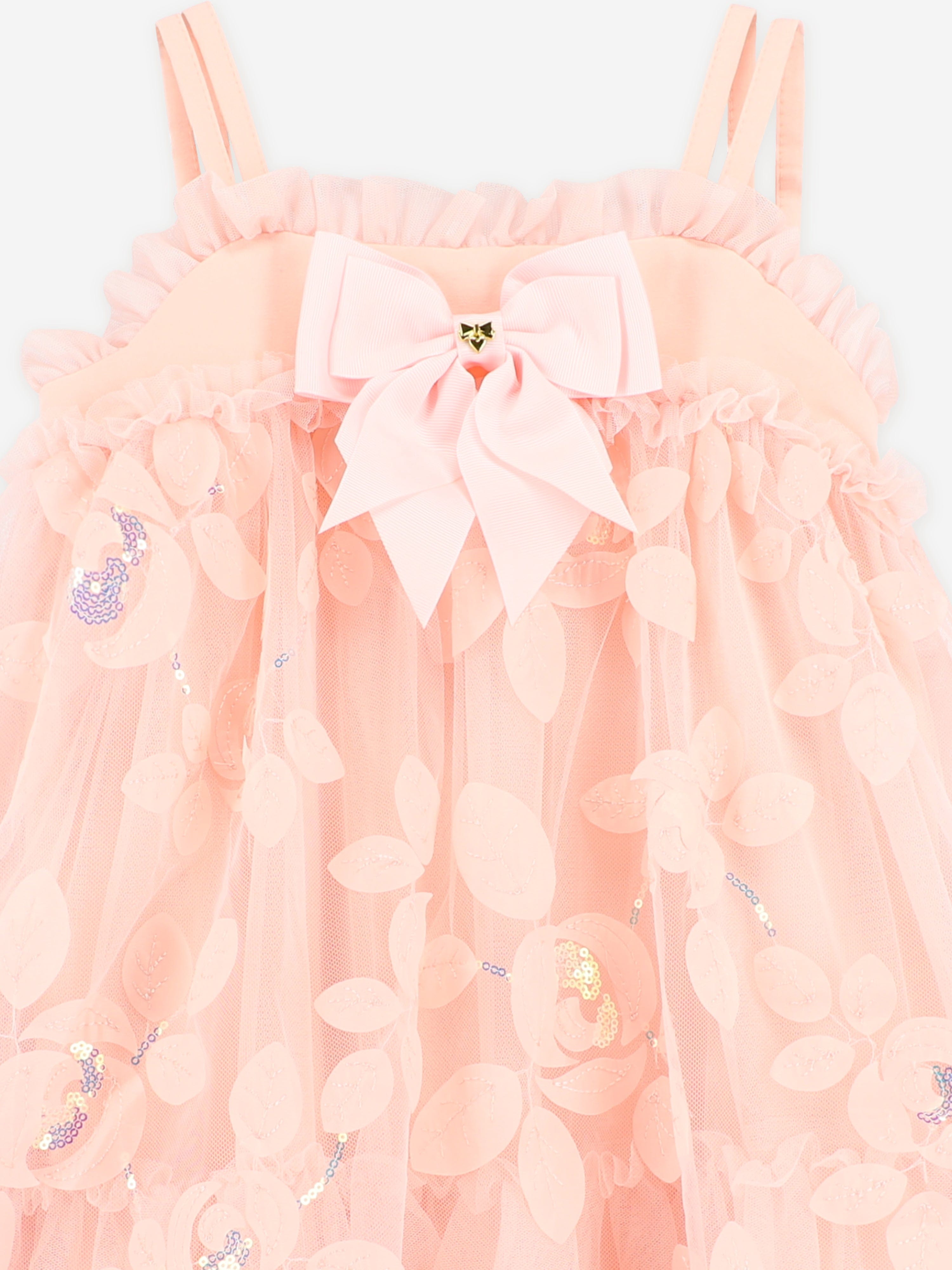 Angels Face Girls Lydia Embroidered 3D Bud Strappy Dress in Pink