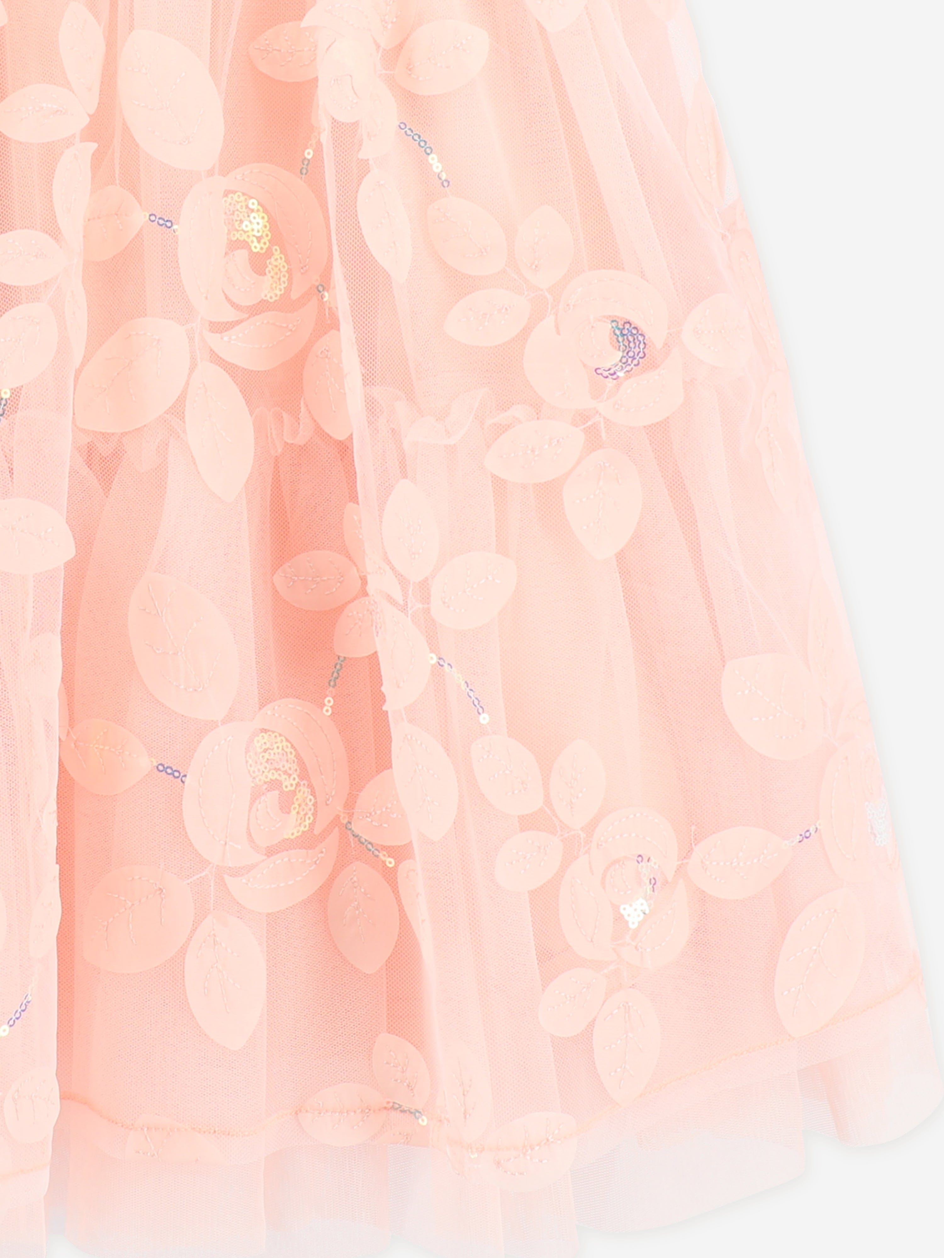 Angels Face Girls Lydia Embroidered 3D Bud Strappy Dress in Pink