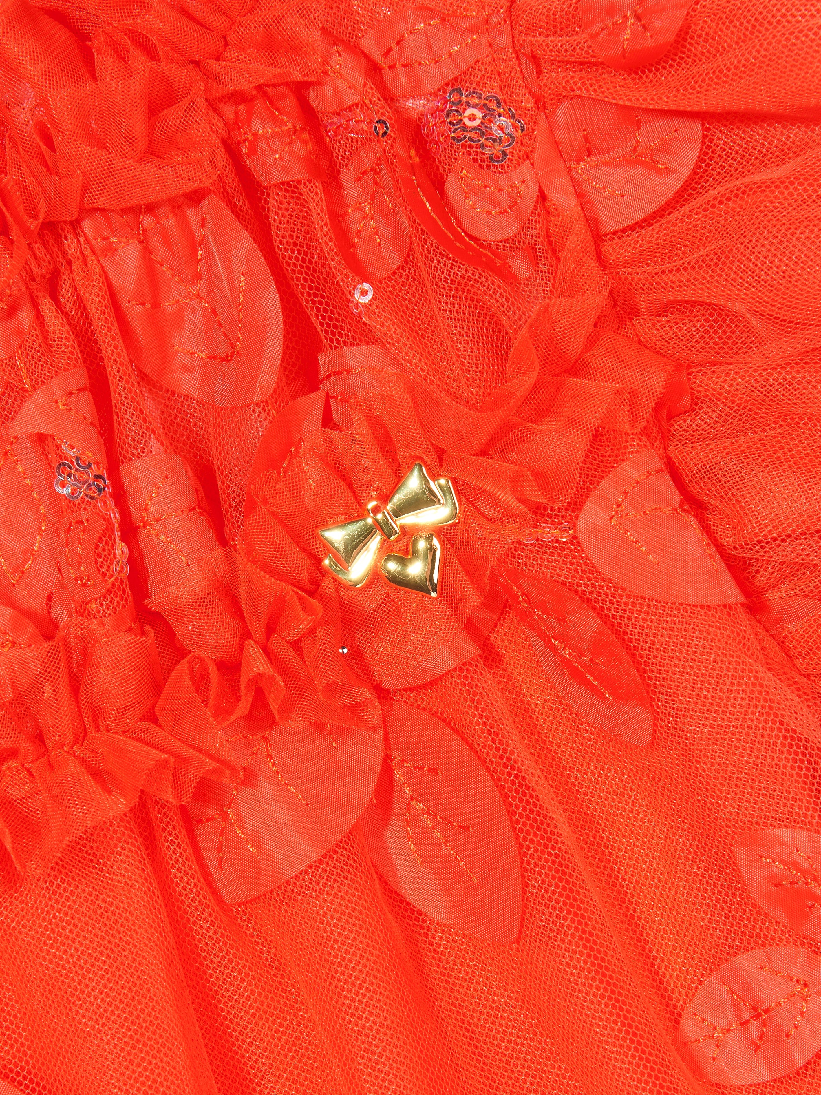 Angels Face Girls Marietta Embroidered 3D Bud Tulle Dress in Orange