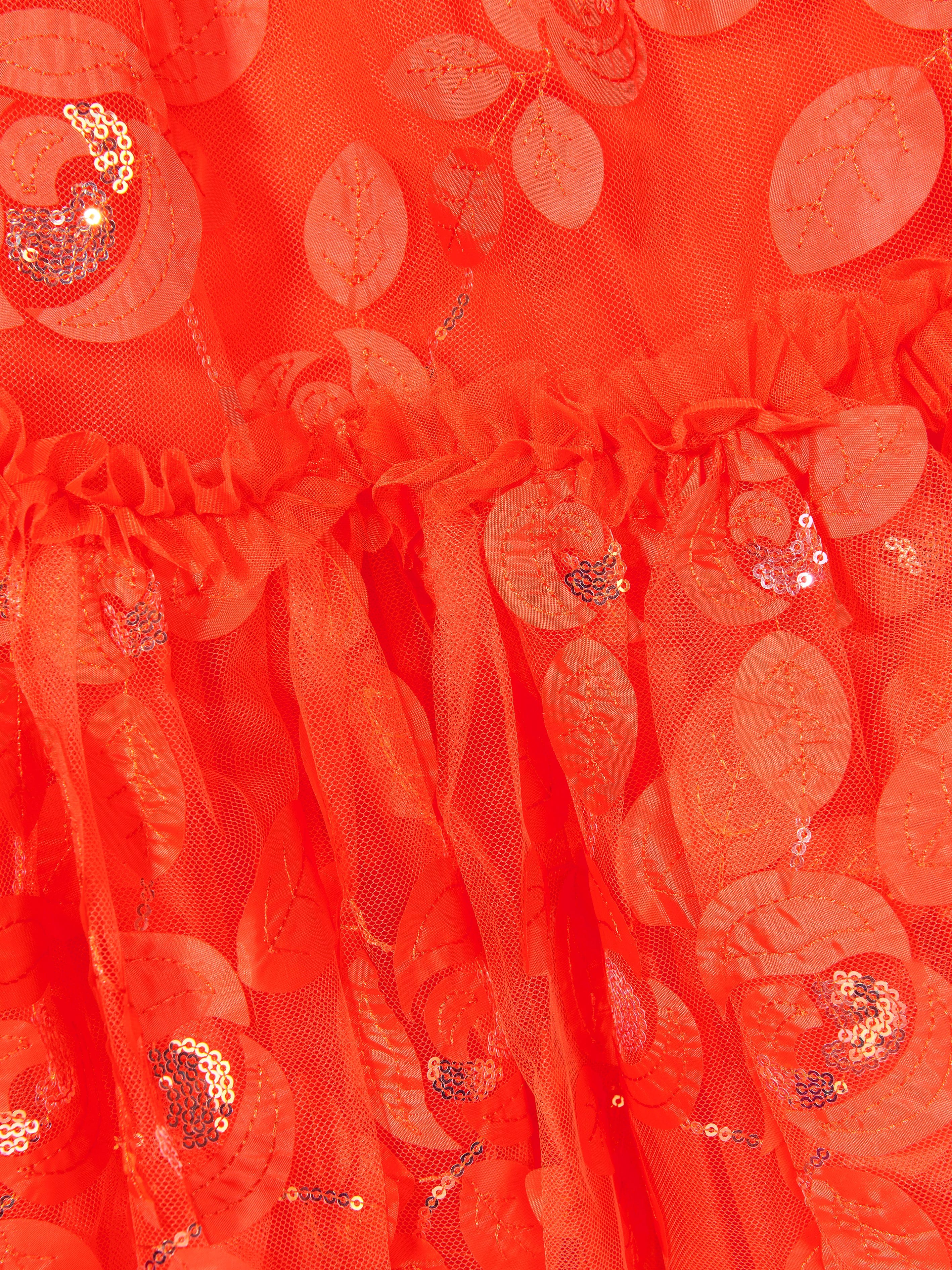 Angels Face Girls Marietta Embroidered 3D Bud Tulle Dress in Orange
