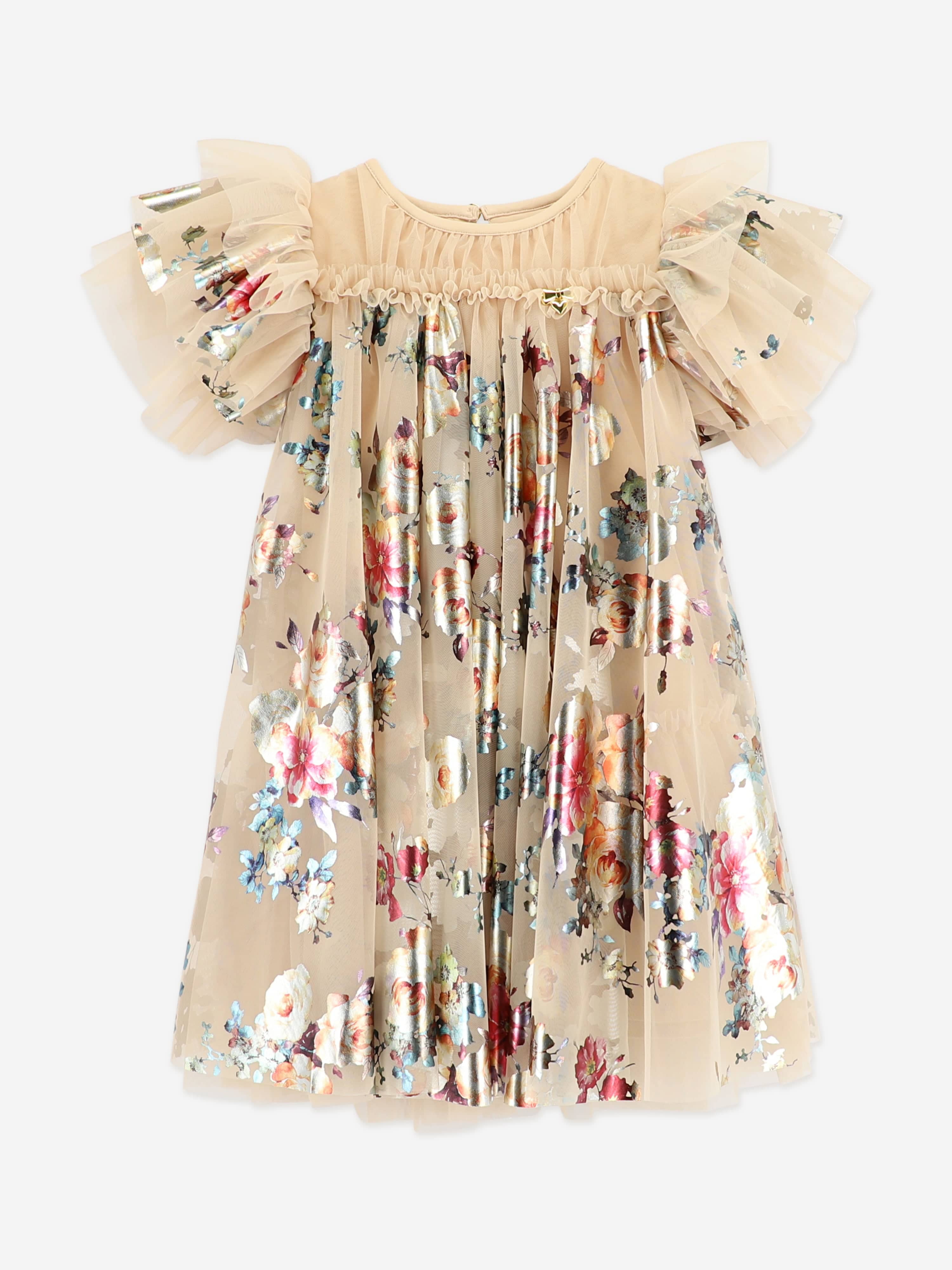 Angels Face Girls Marlowe Foil Floral Print Dress in Gold