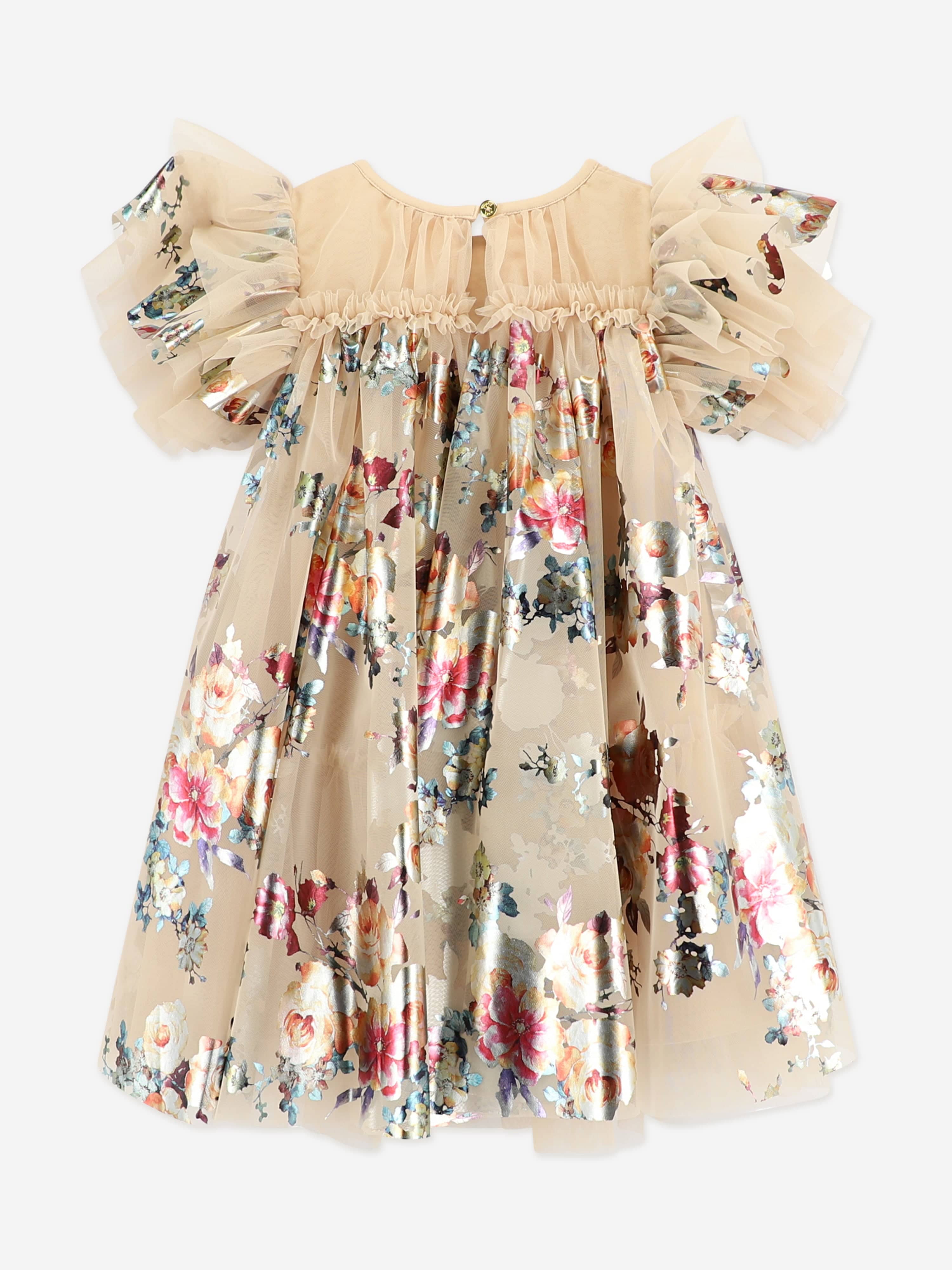 Angels Face Girls Marlowe Foil Floral Print Dress in Gold