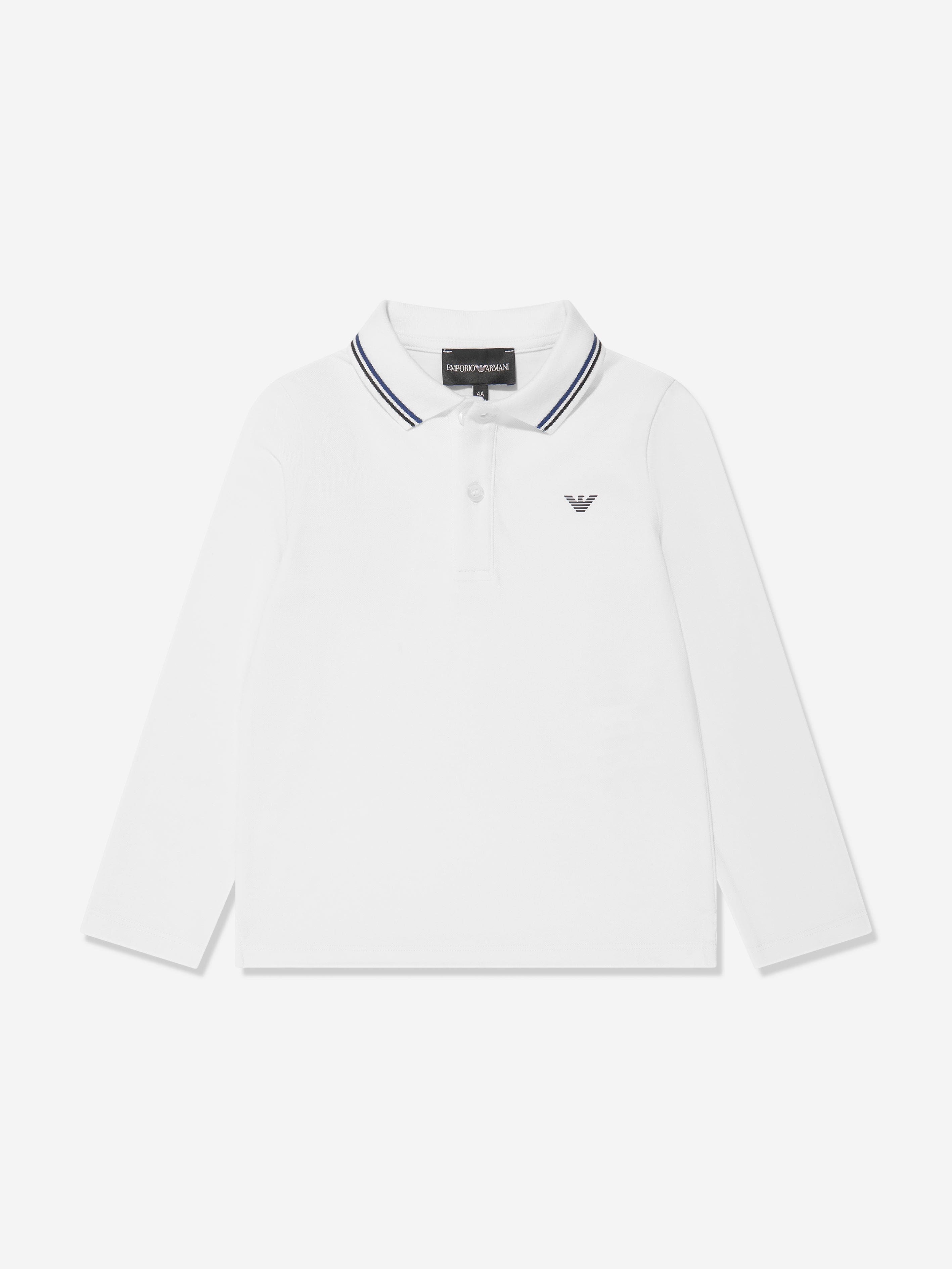 Emporio Armani Boys Long Sleeve Polo Shirt In White