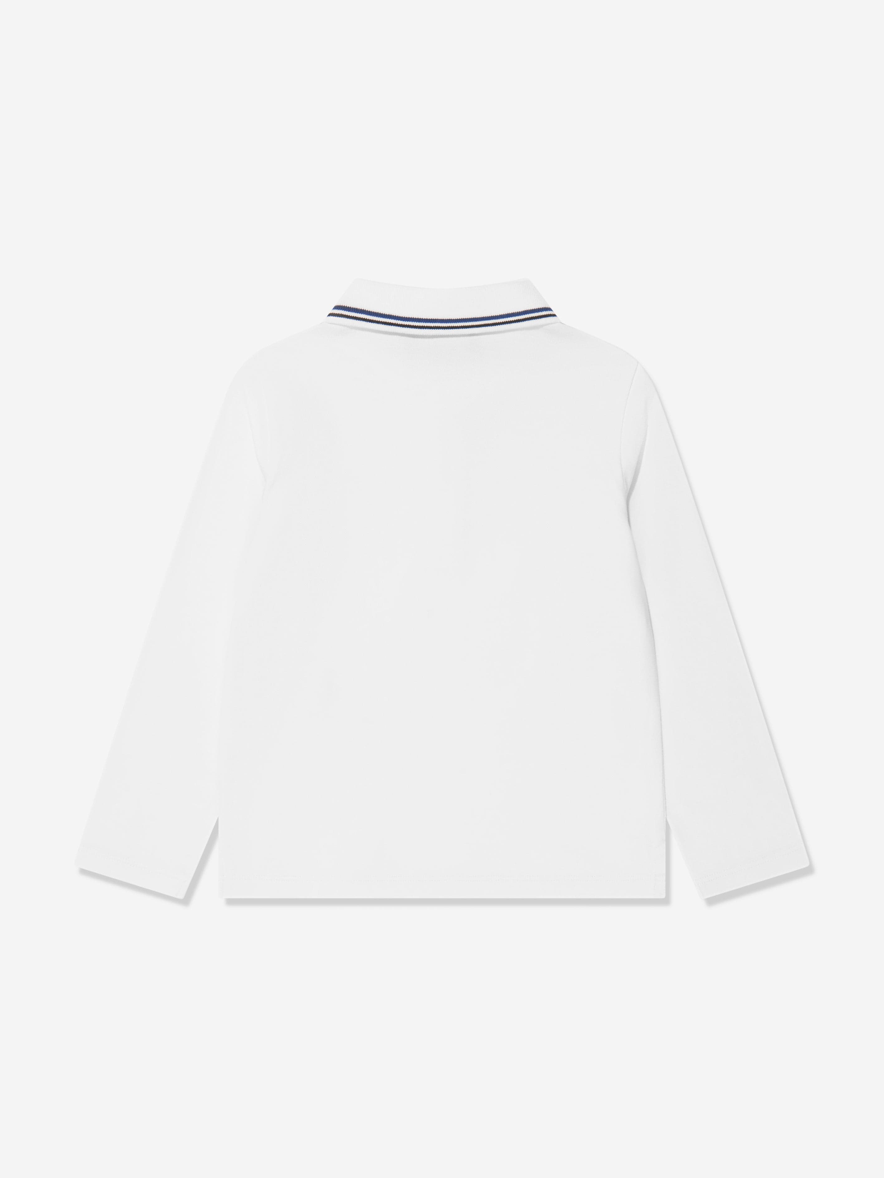 Emporio Armani Boys Long Sleeve Polo Shirt In White