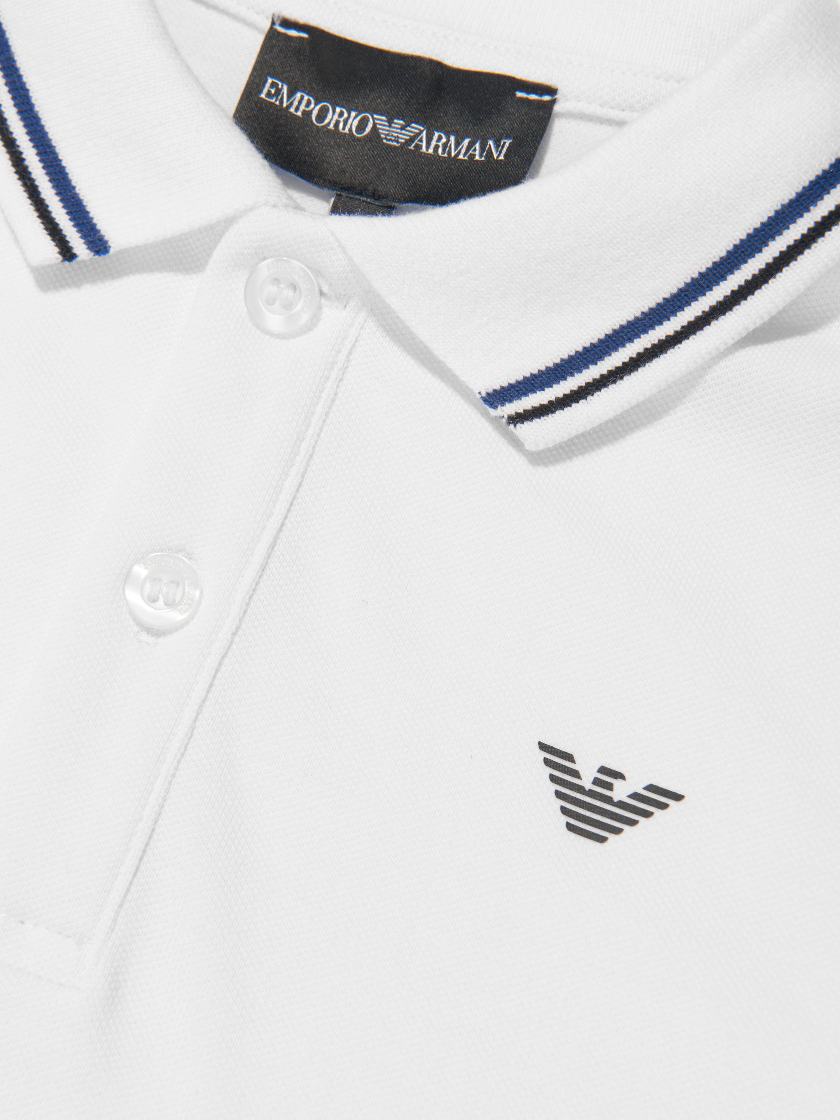 Emporio Armani Boys Long Sleeve Polo Shirt In White