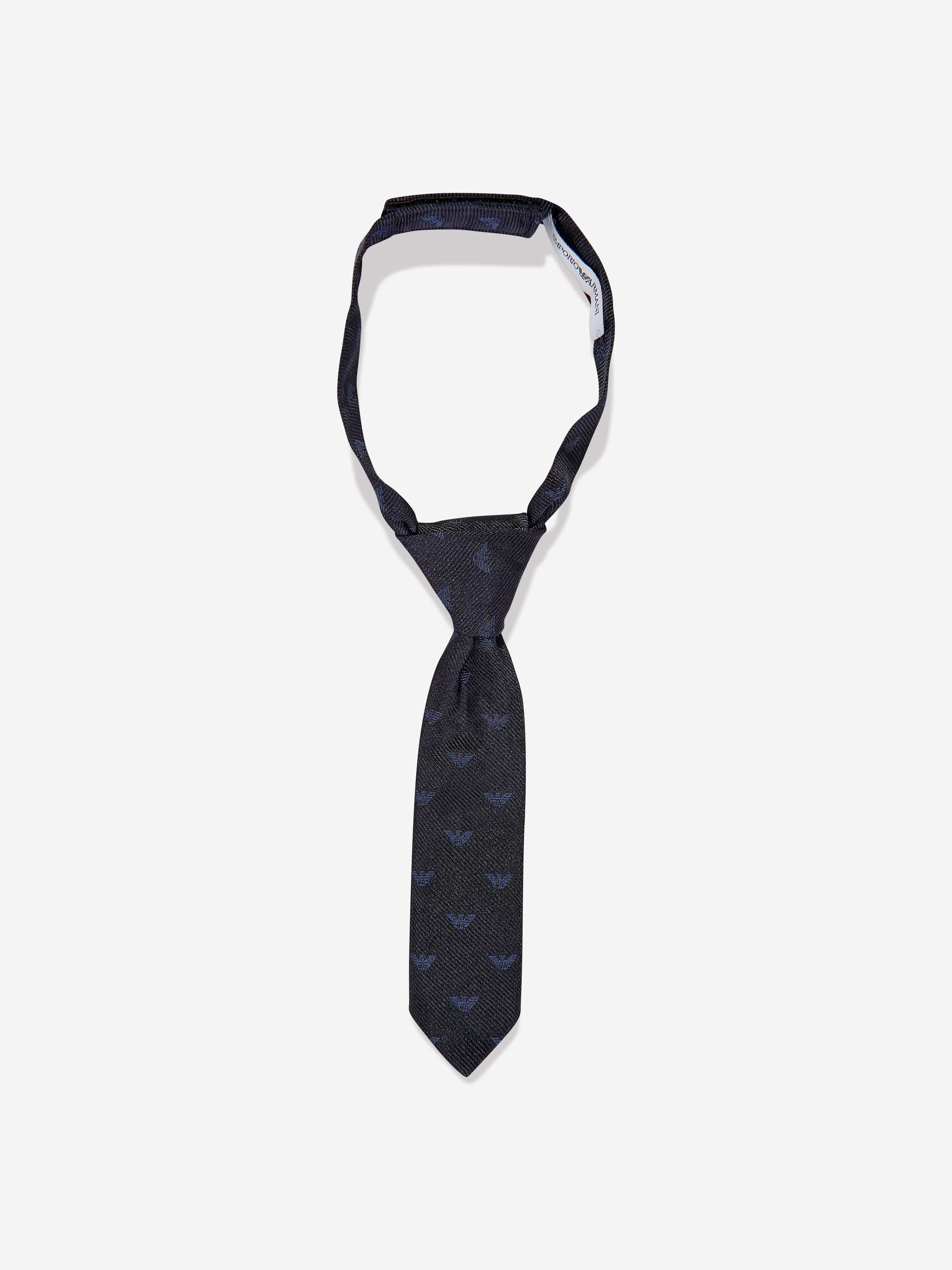 Emporio Armani Baby Boys Silk Logo Tie in Navy