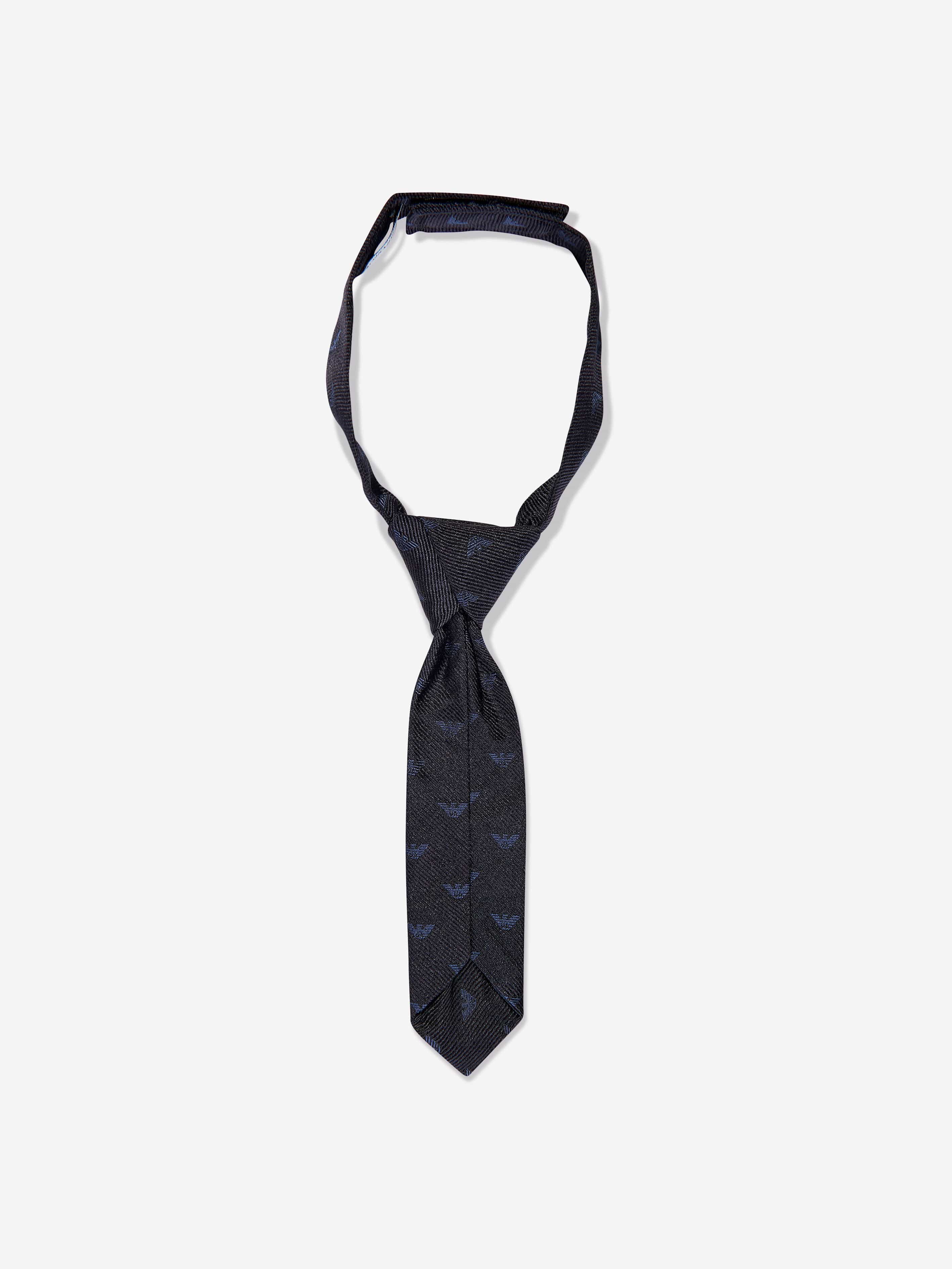 Emporio Armani Baby Boys Silk Logo Tie in Navy