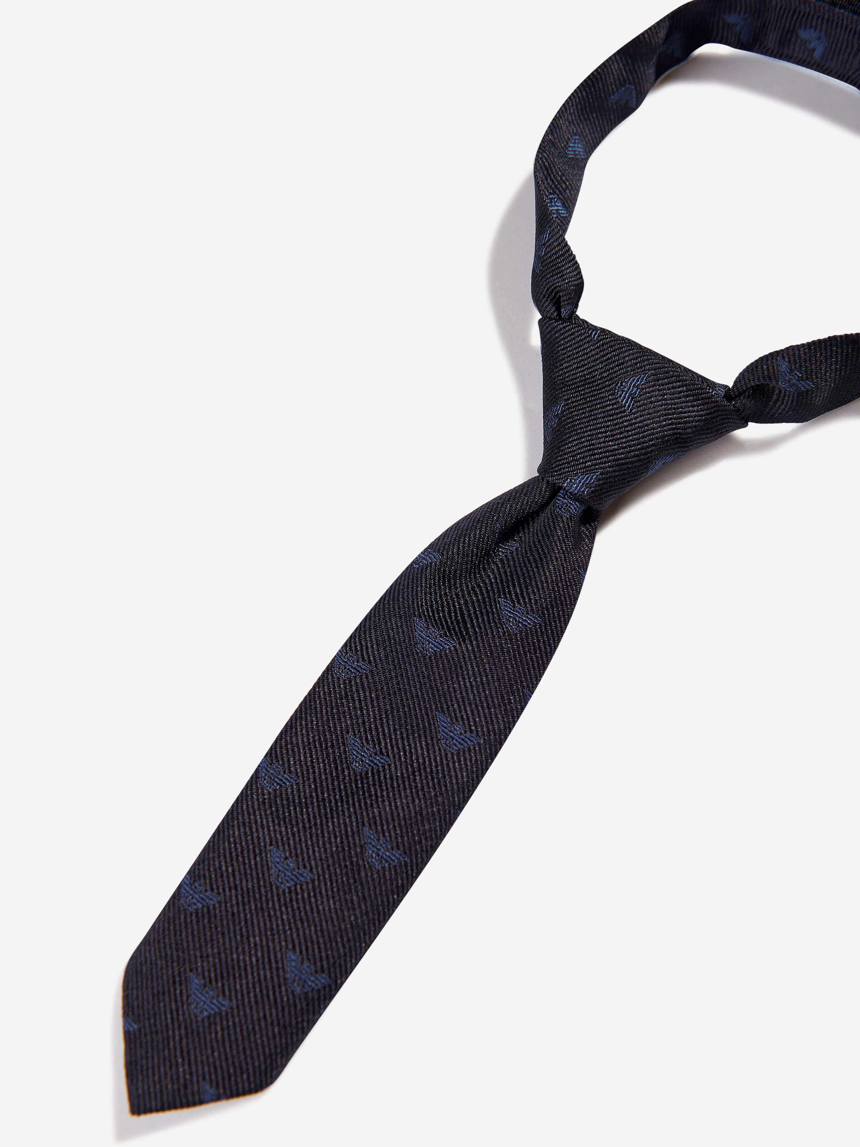 Emporio Armani Baby Boys Silk Logo Tie in Navy