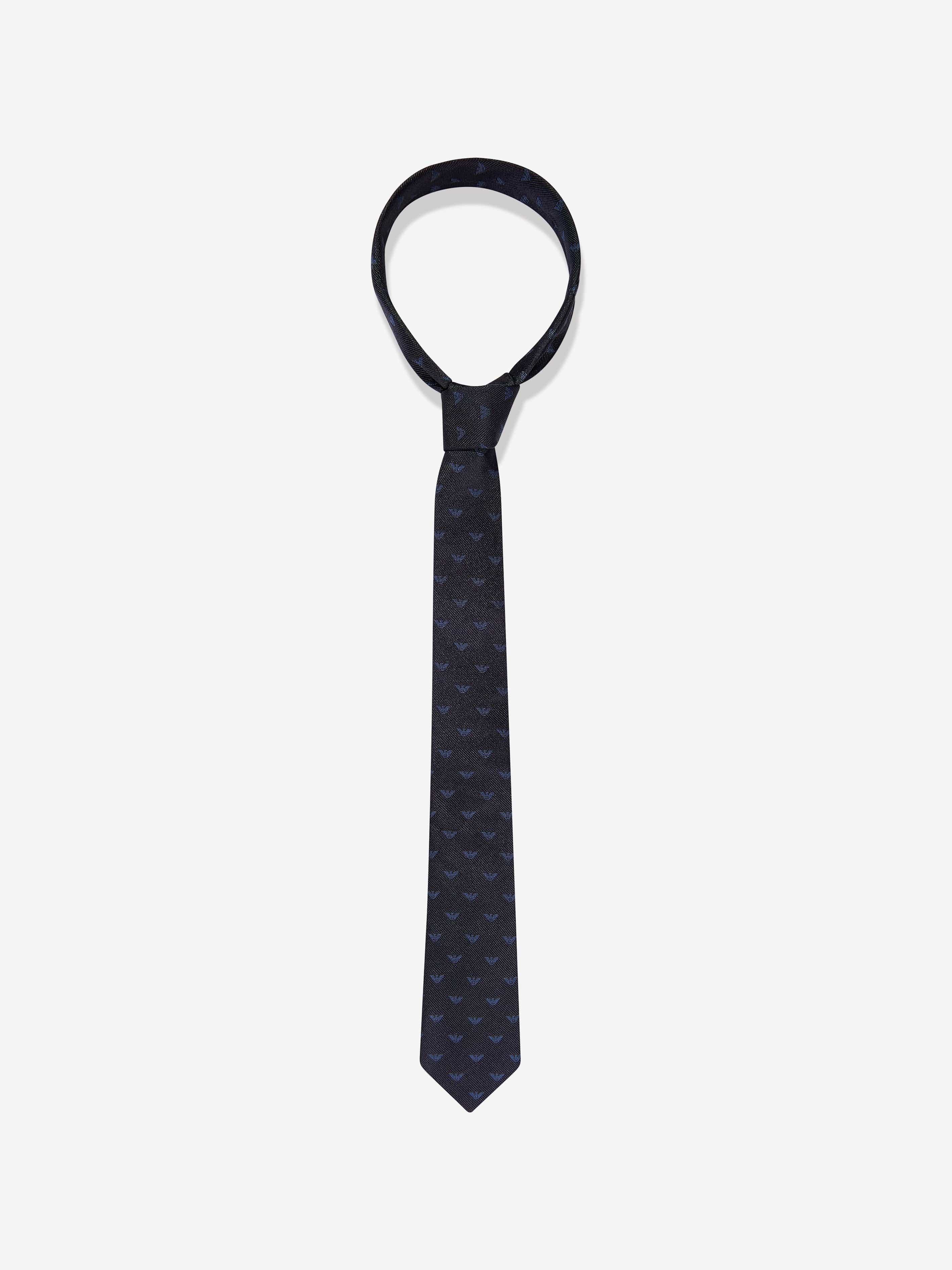 Emporio Armani Boys Silk Logo Tie in Navy