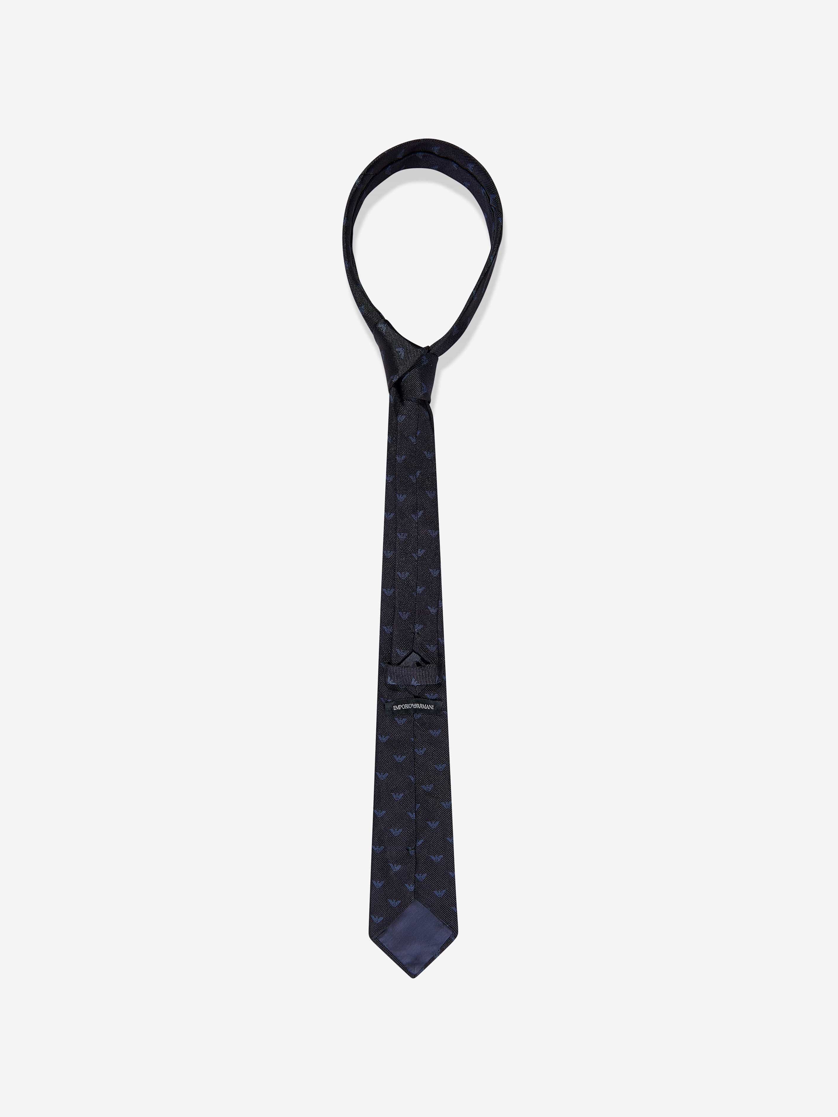 Emporio Armani Boys Silk Logo Tie in Navy