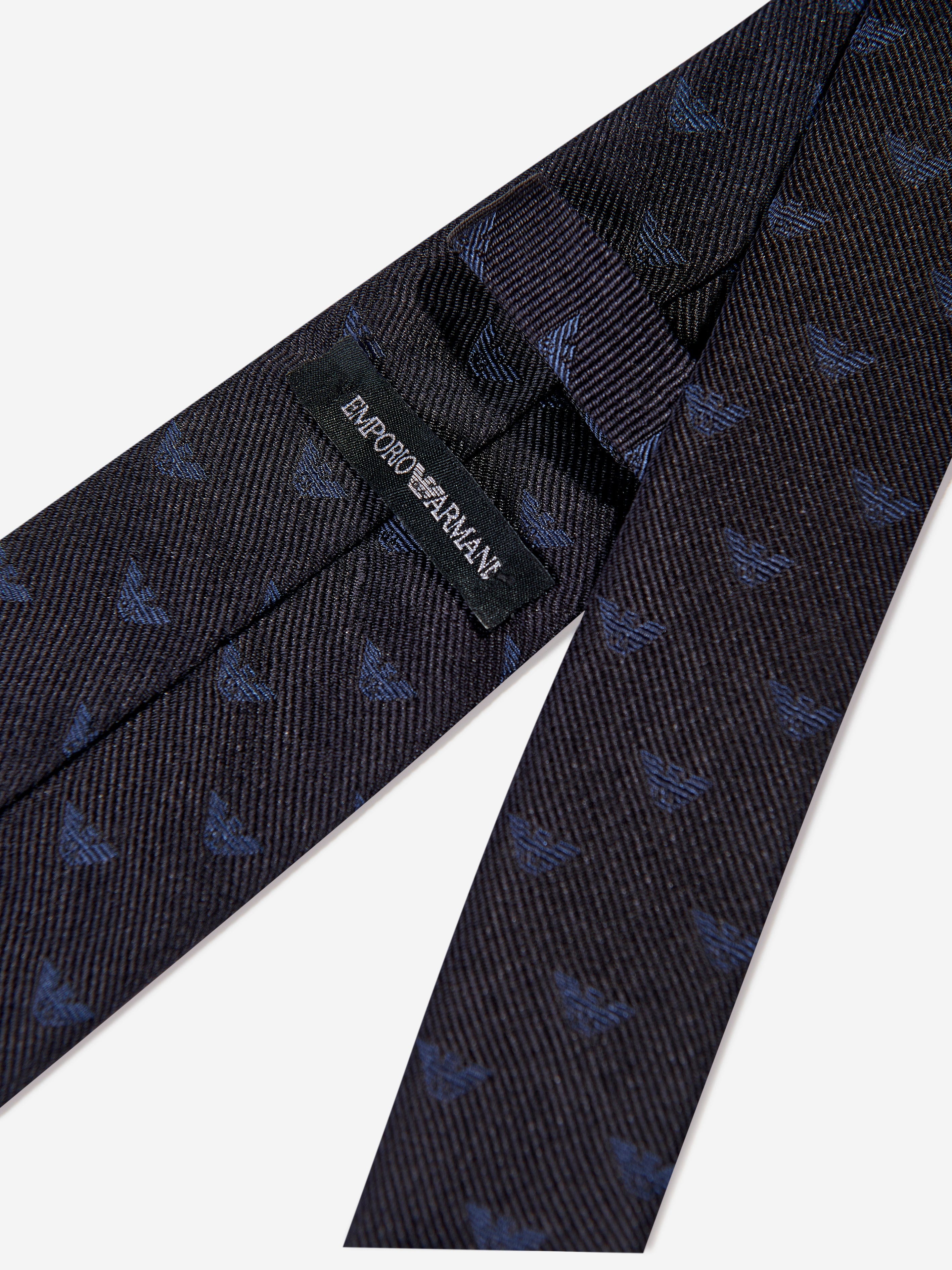 Emporio Armani Boys Silk Logo Tie in Navy