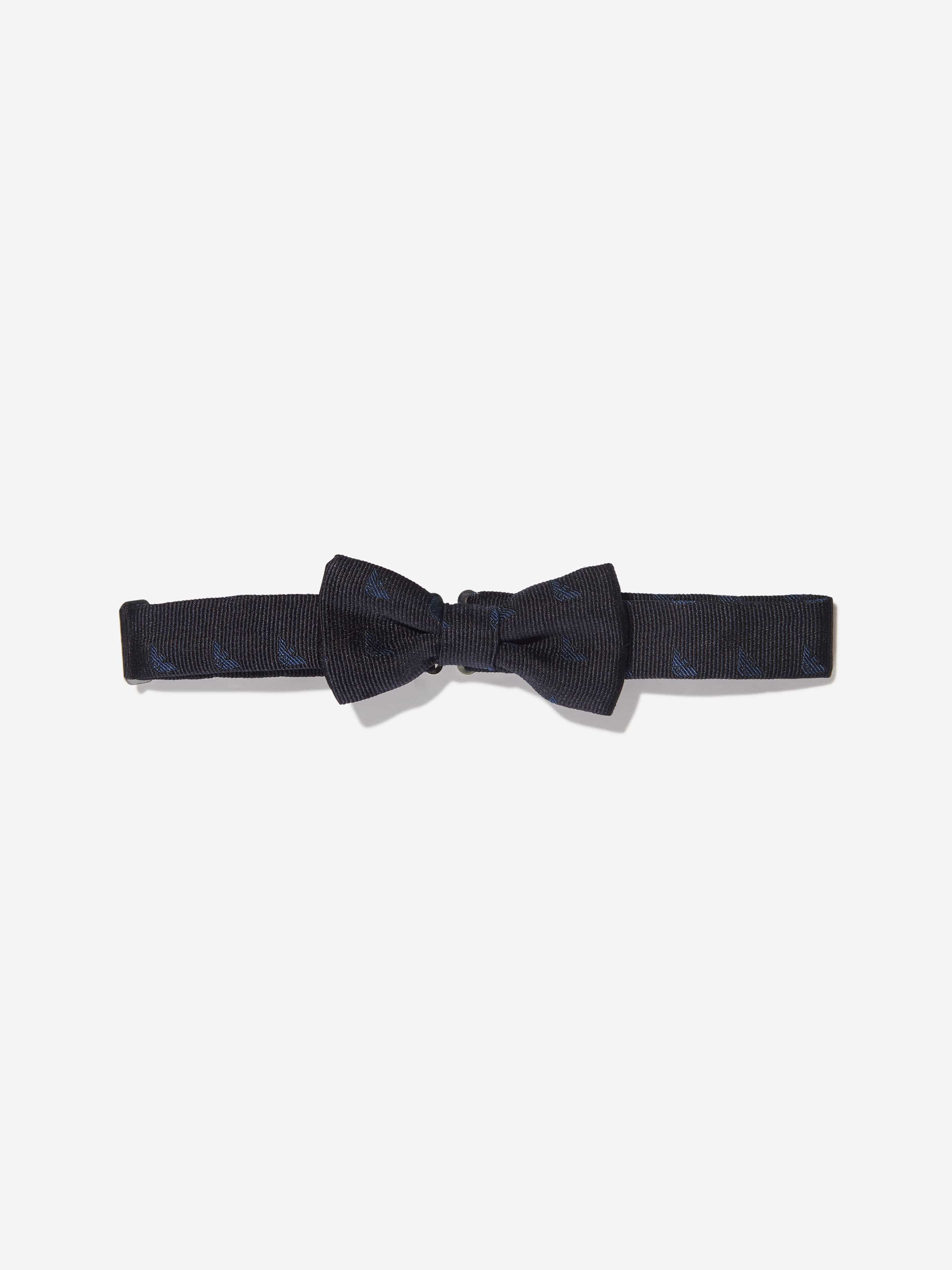 Emporio Armani Boys Silk Logo Bow Tie in Navy