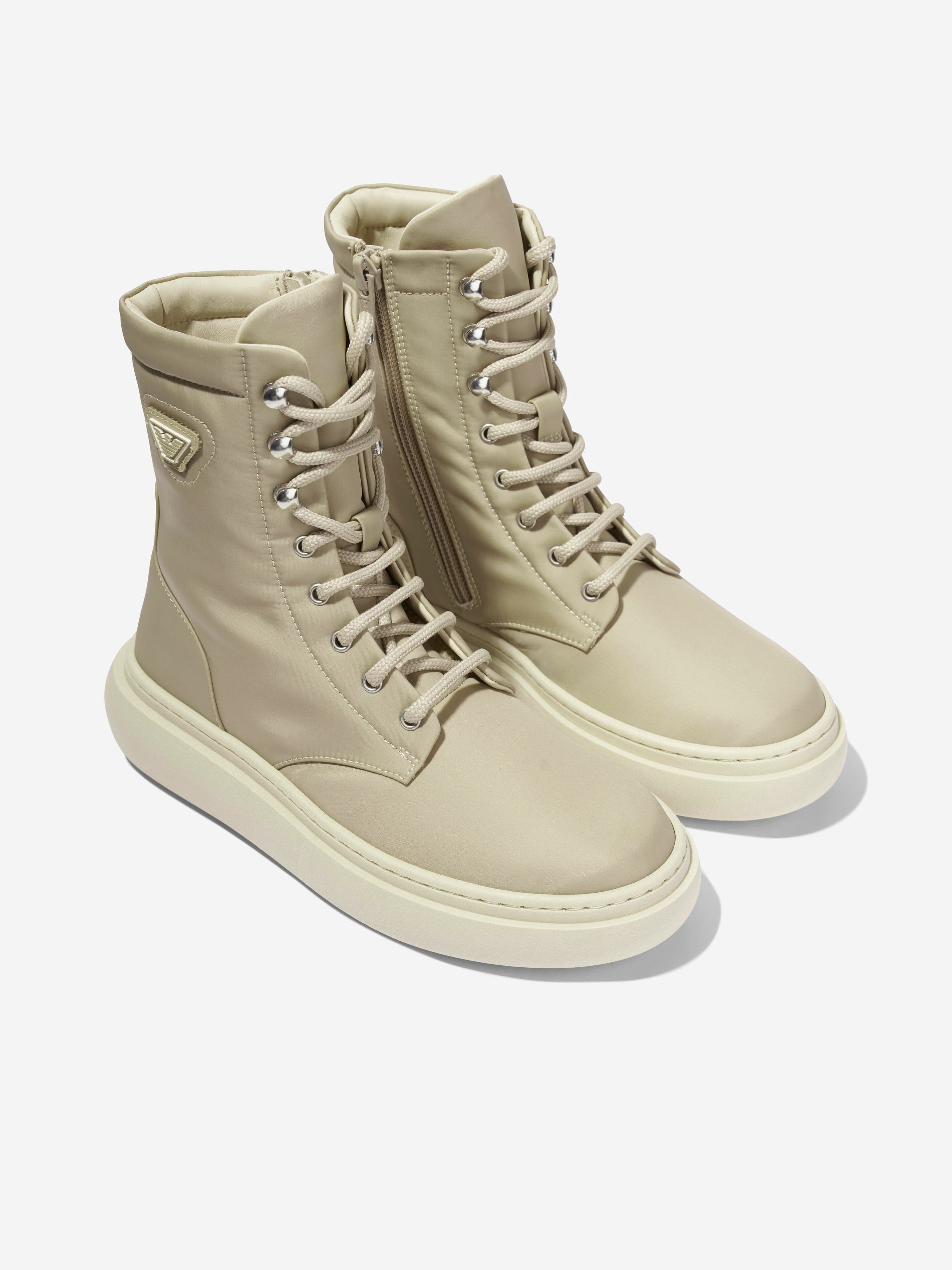 Emporio Armani Boys Lace Up Boots in Beige